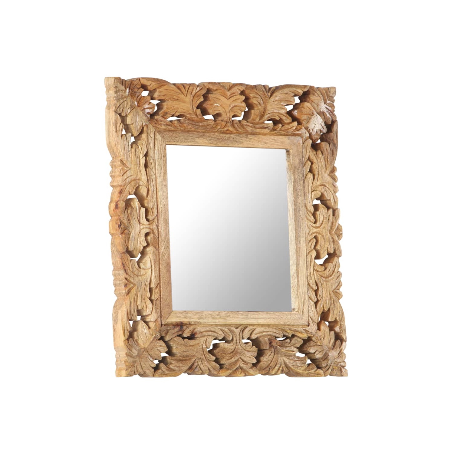 Miroir sculpté à la main de vidaXL brun, 50 x 50 cm, bois de manguier massif