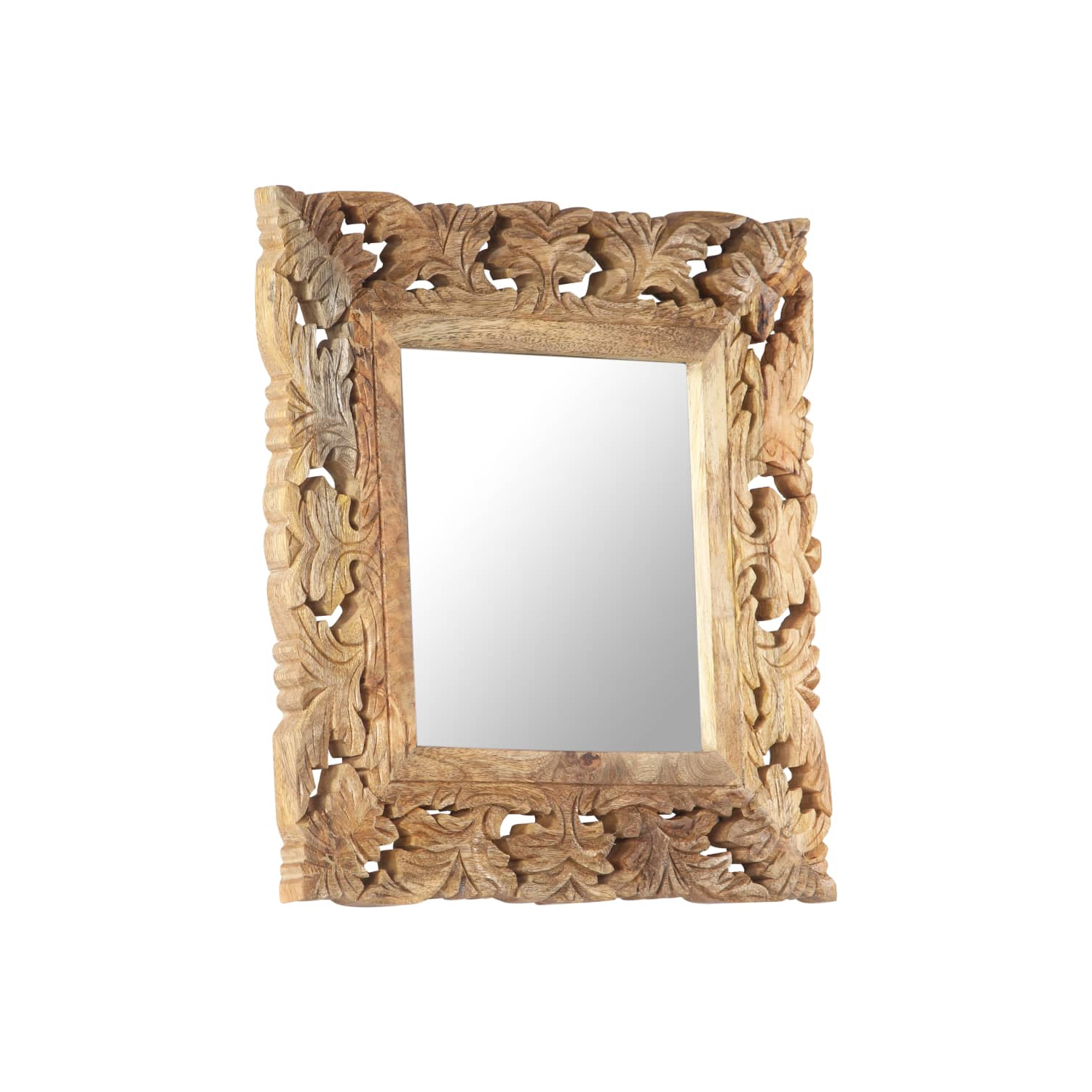 Miroir sculpté à la main de vidaXL brun, 50 x 50 cm, bois de manguier massif