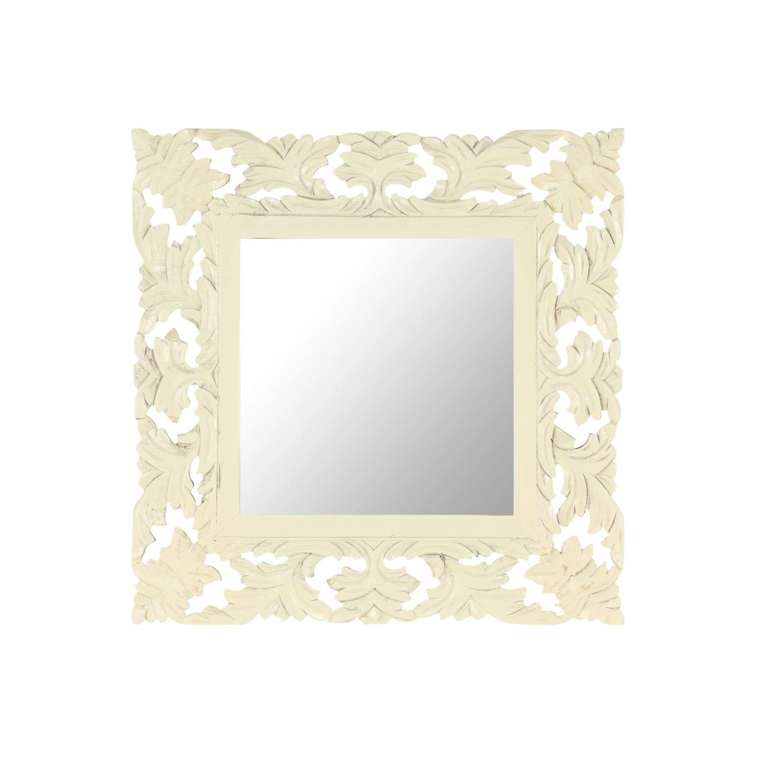 vidaXL Hand Carved Mirror White 50x50 cm Solid Mango Wood