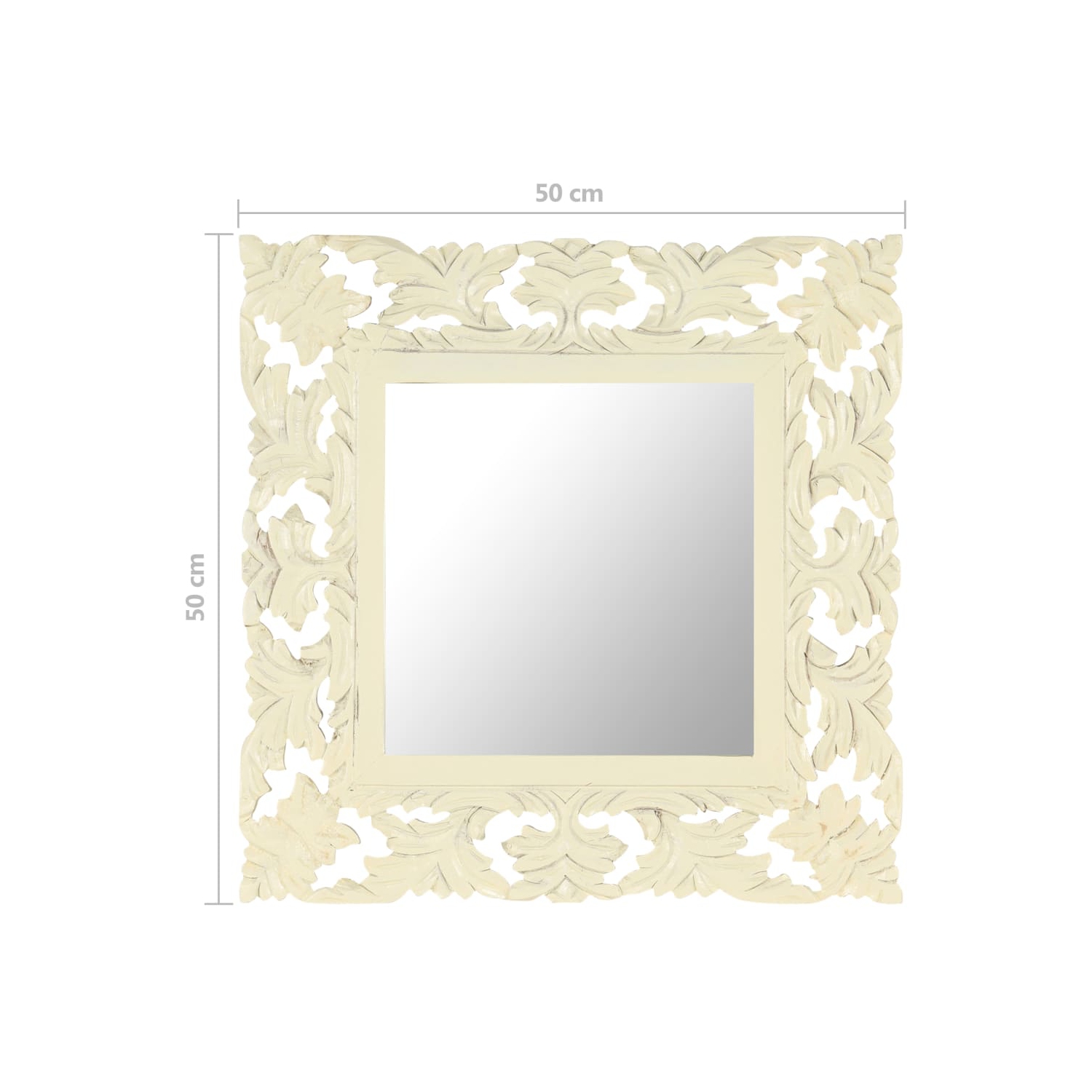 vidaXL Hand Carved Mirror White 50x50 cm Solid Mango Wood