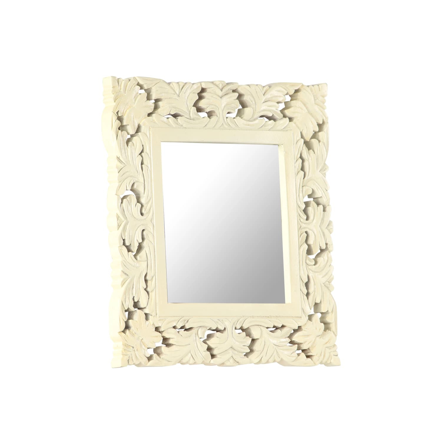 vidaXL Hand Carved Mirror White 50x50 cm Solid Mango Wood