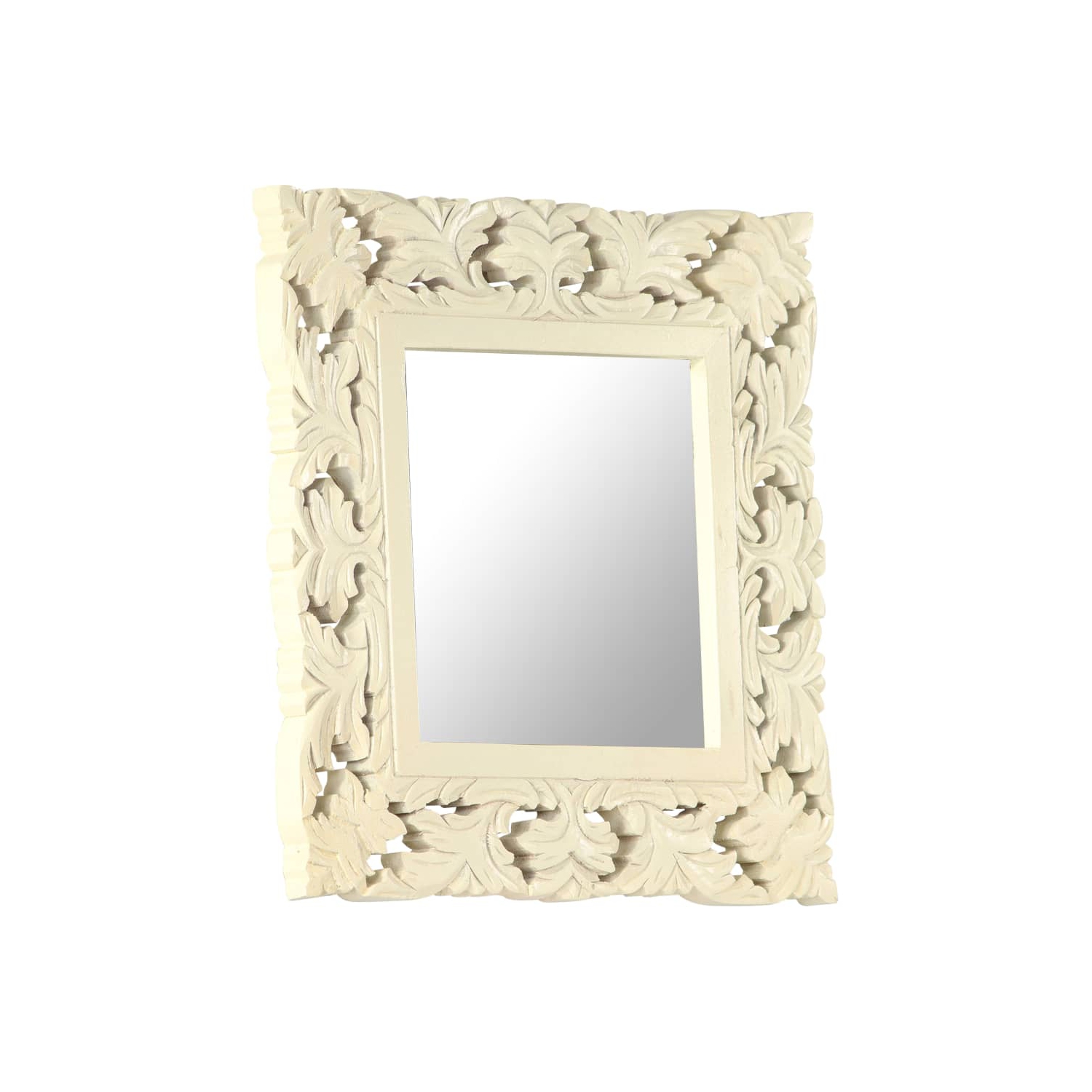 vidaXL Hand Carved Mirror White 50x50 cm Solid Mango Wood
