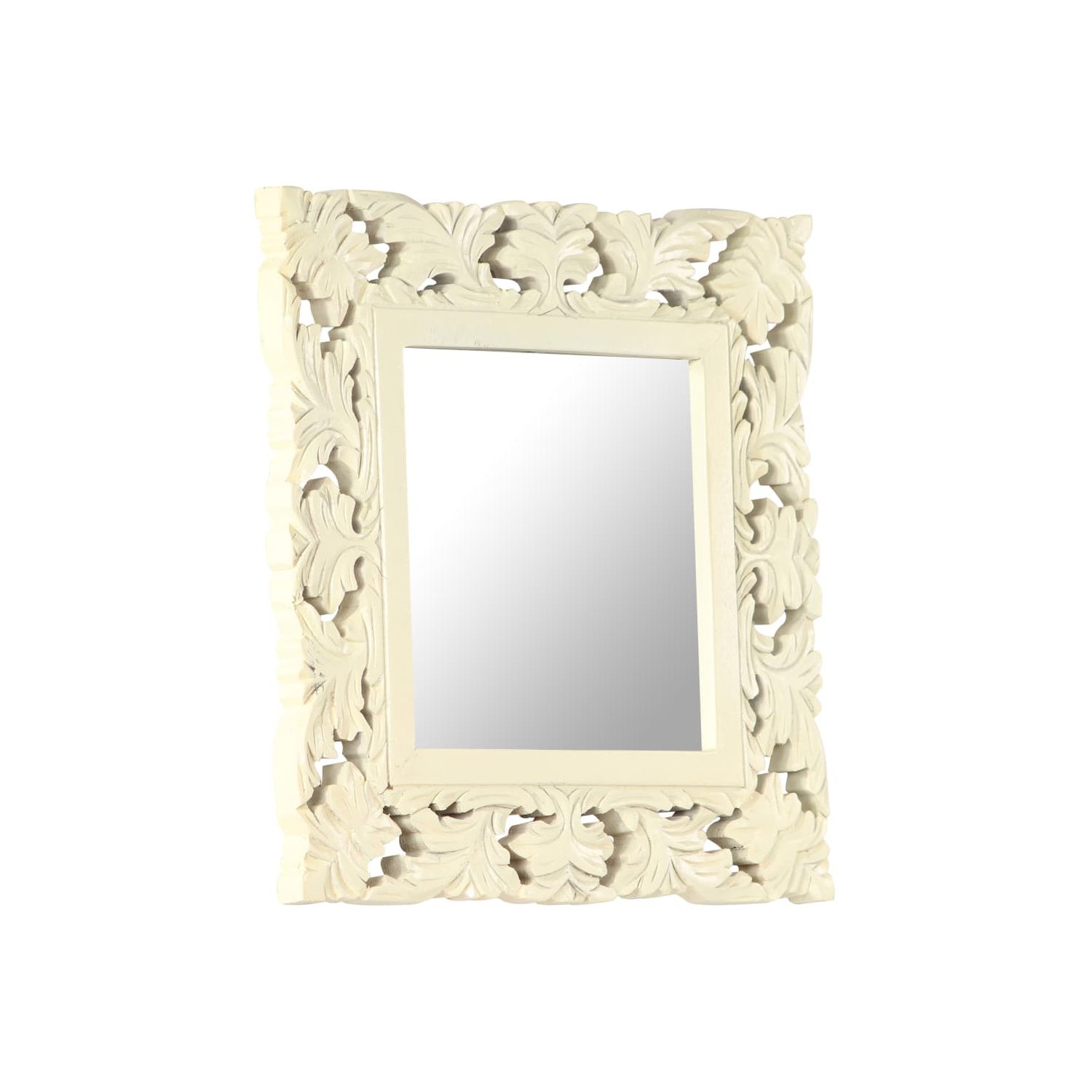 vidaXL Hand Carved Mirror White 50x50 cm Solid Mango Wood