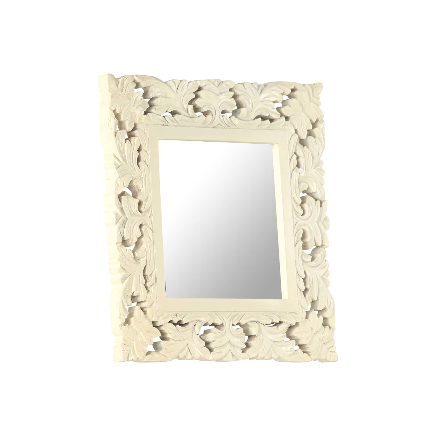 vidaXL Hand Carved Mirror White 50x50 cm Solid Mango Wood