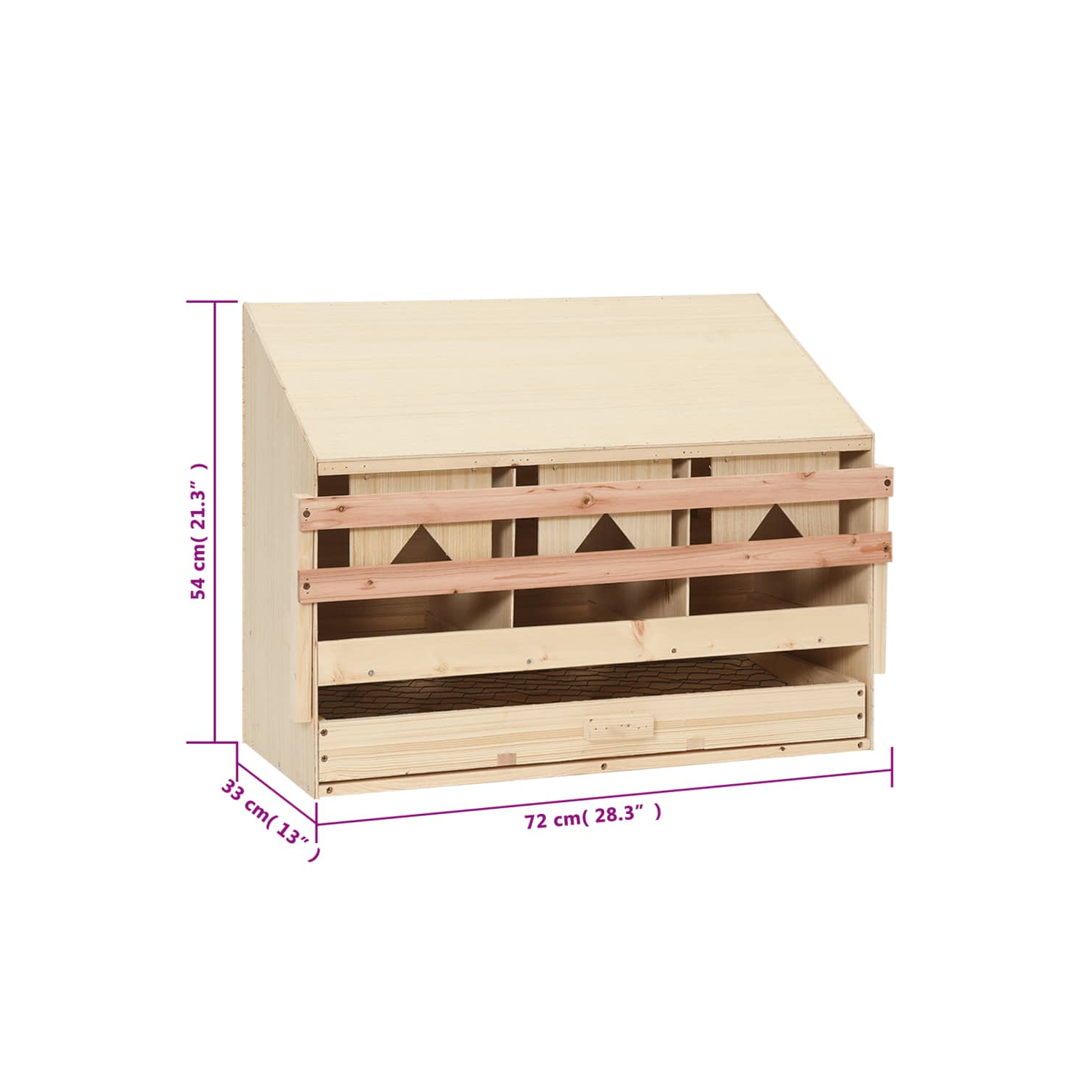 VidaXL Poulet couché Nest 3 compartiments 72x33x54 cm bois de pin massif