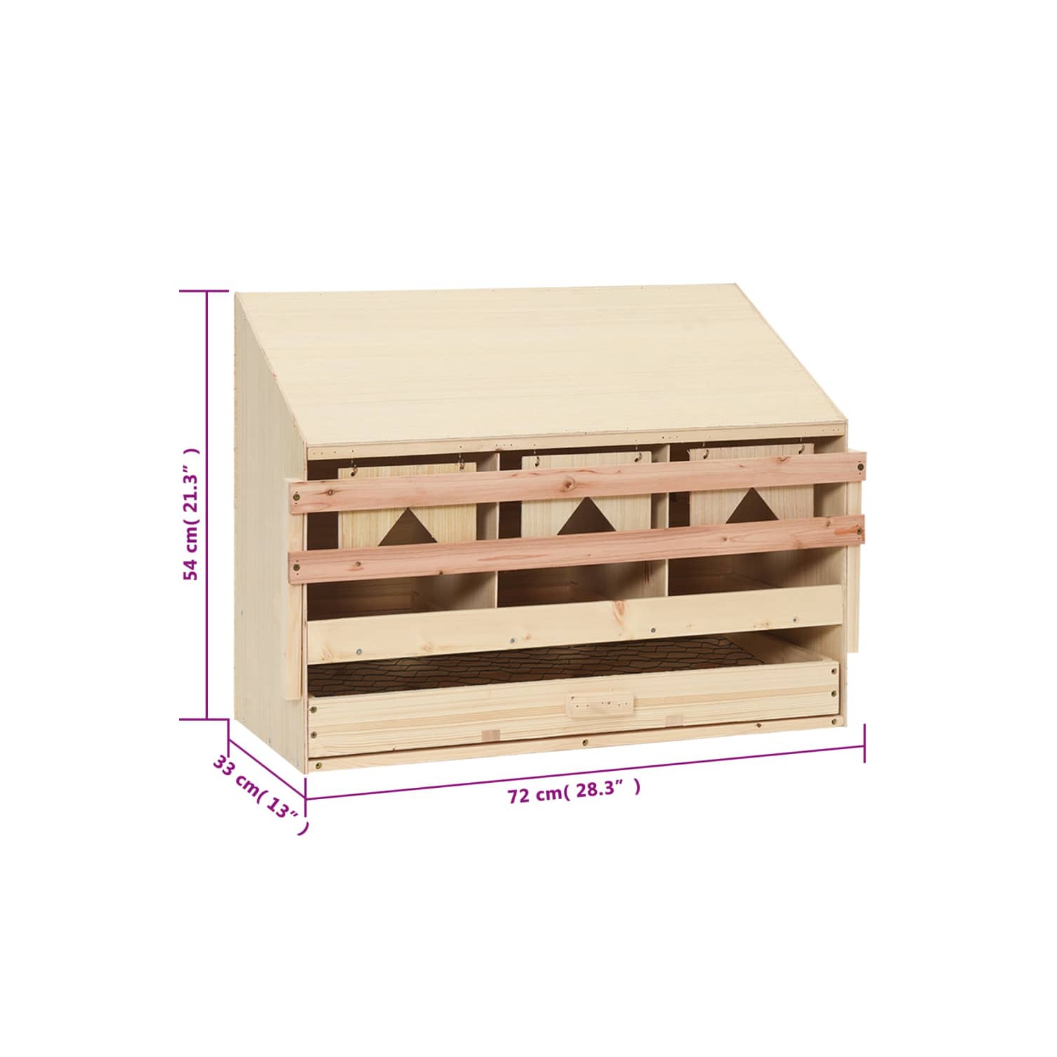 VidaXL Poulet couché Nest 3 compartiments 72x33x54 cm bois de pin massif