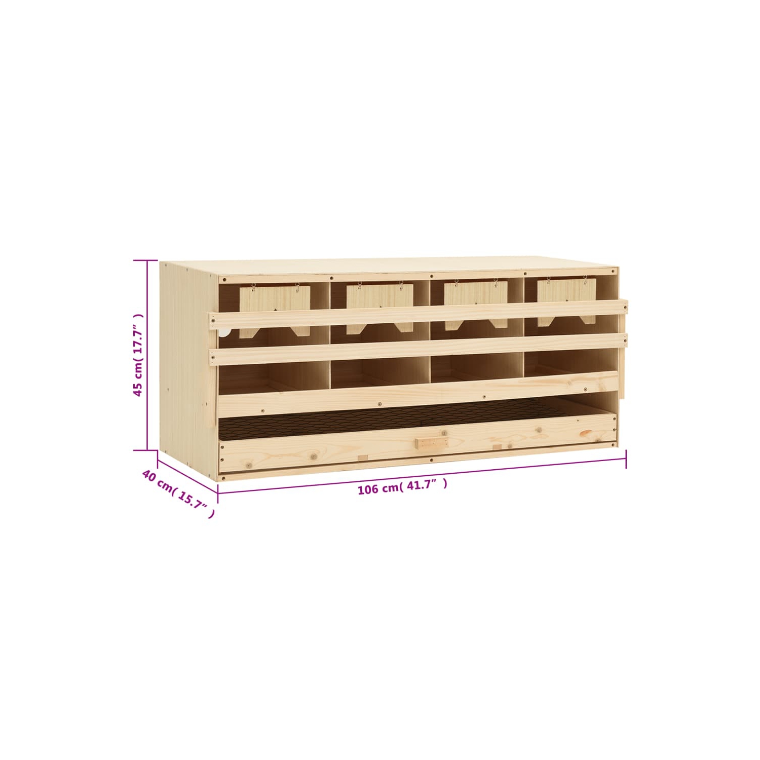 vidaXL Chicken Laying Nest 4 Compartments 106x40x45 cm Solid Pine Wood