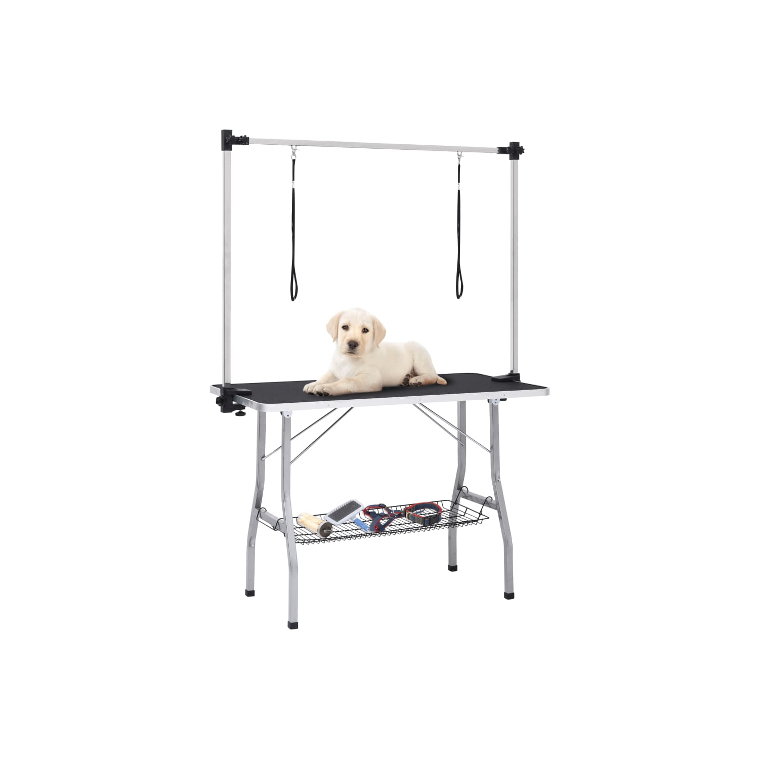 vidaXL Adjustable Dog Grooming Table with 2 Loops and Basket