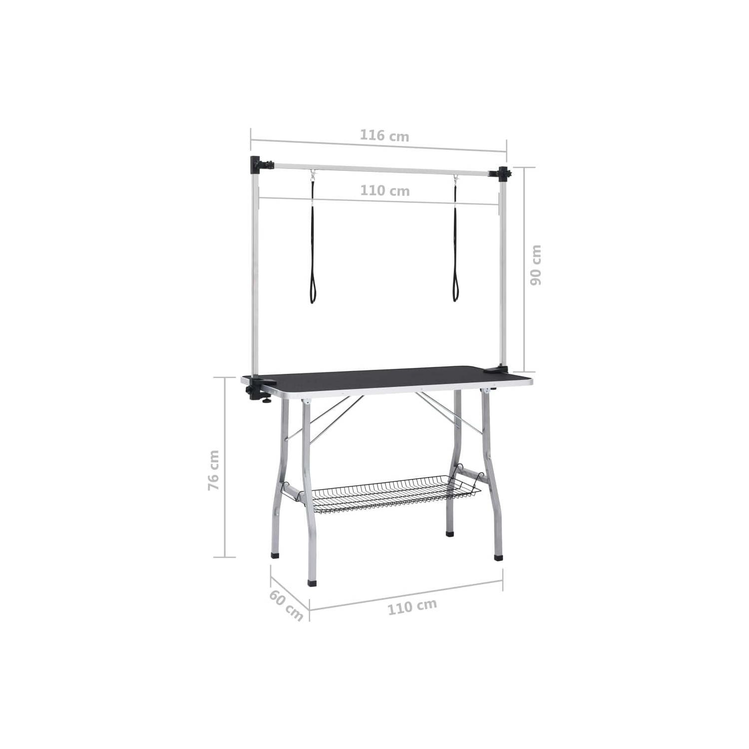 vidaXL Adjustable Dog Grooming Table with 2 Loops and Basket