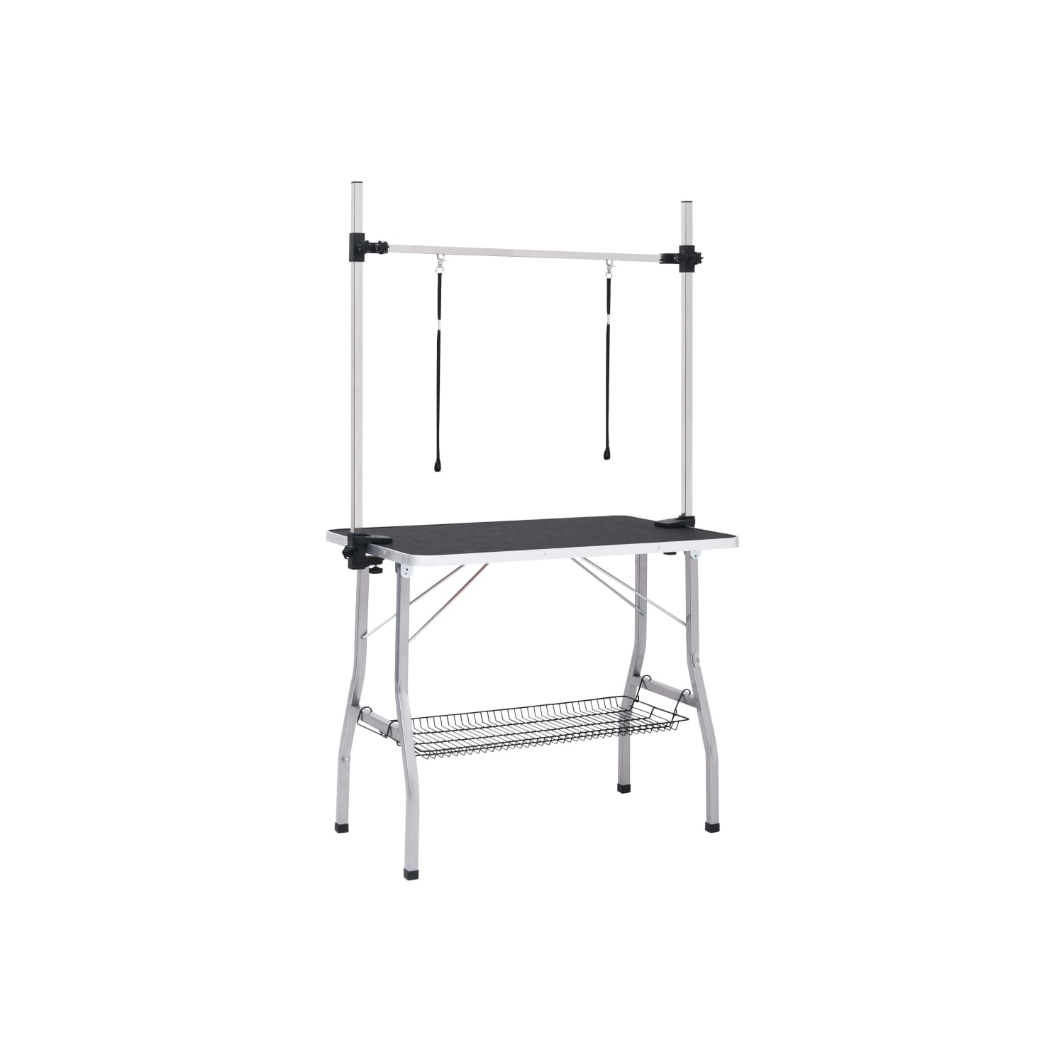 vidaXL Adjustable Dog Grooming Table with 2 Loops and Basket