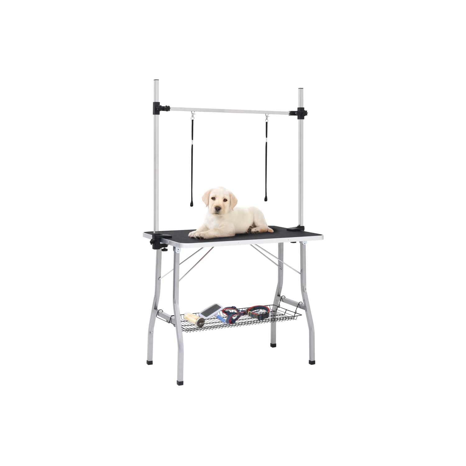 vidaXL Adjustable Dog Grooming Table with 2 Loops and Basket