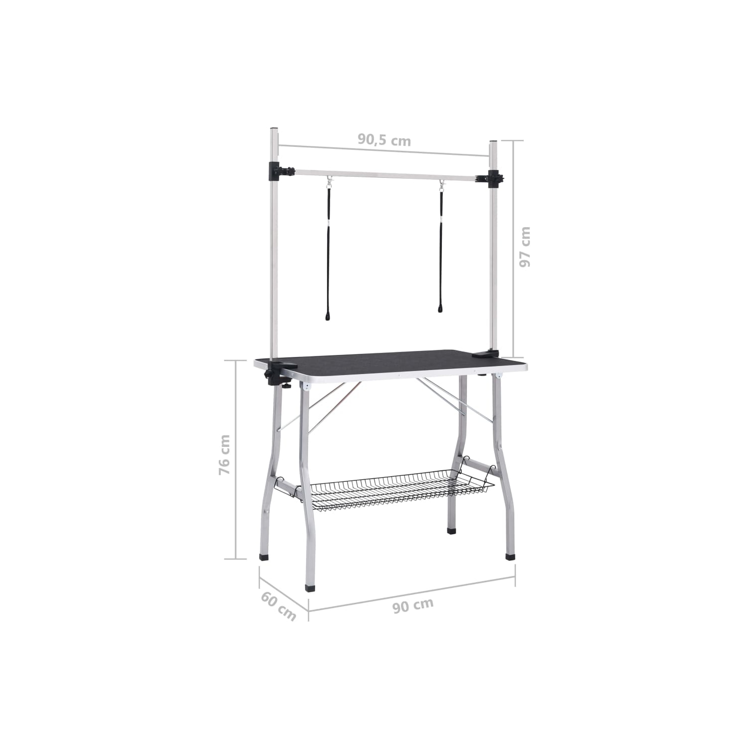 vidaXL Adjustable Dog Grooming Table with 2 Loops and Basket