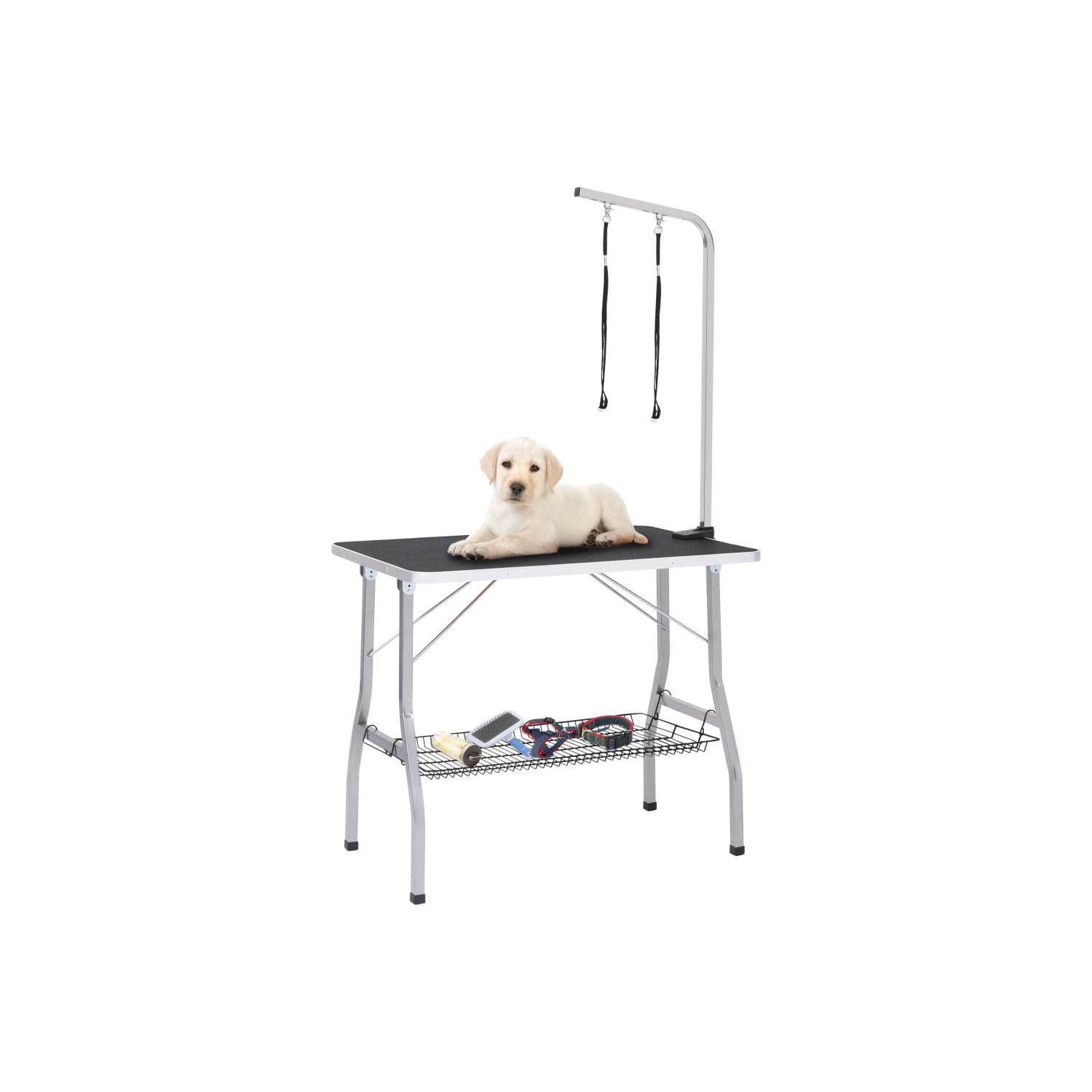 vidaXL Adjustable Dog Grooming Table with 2 Loops and Basket