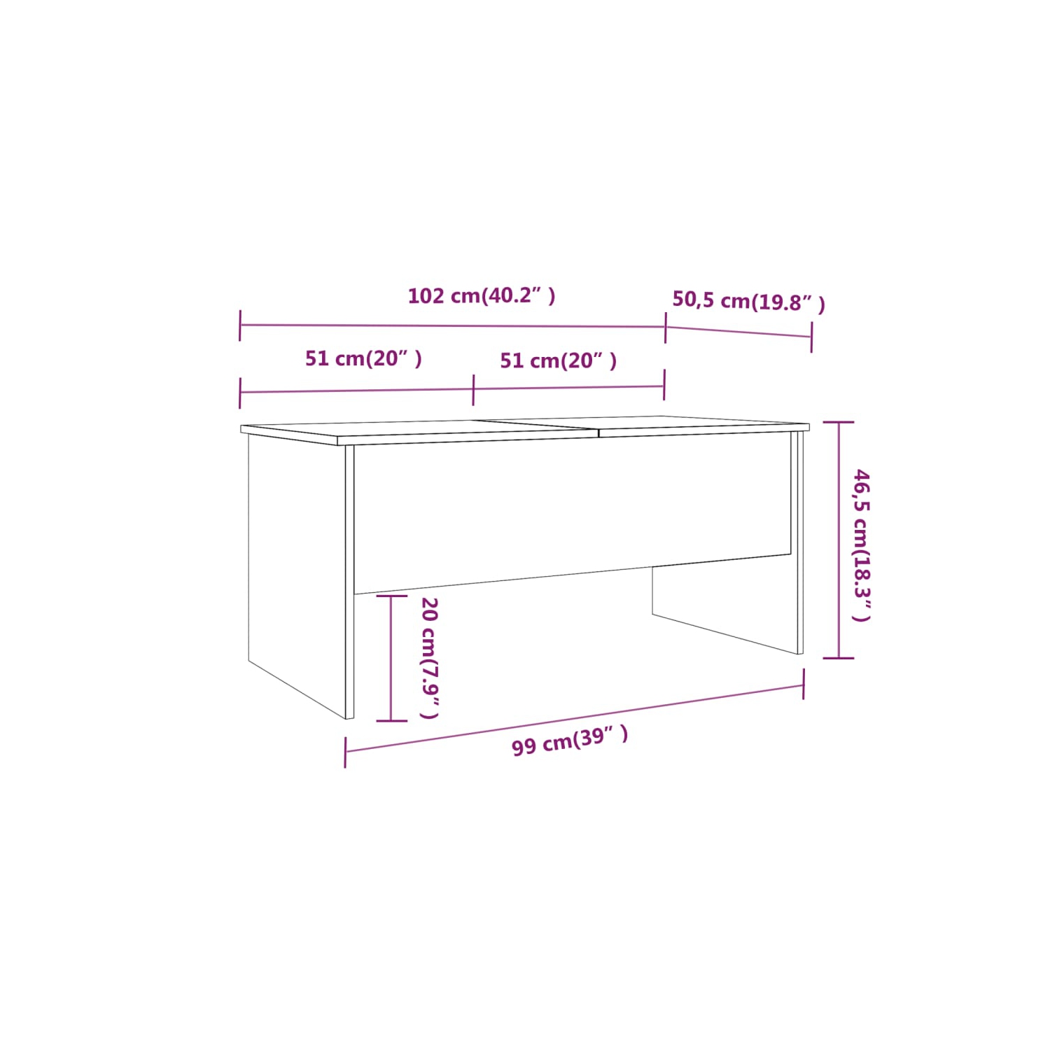vidaXL Coffee Table High Gloss White 102x50.5x46.5 cm Engineered Wood