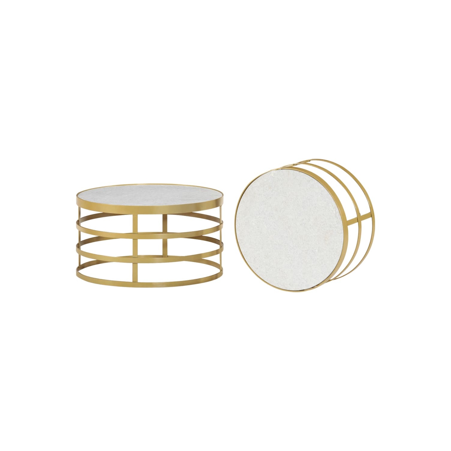 vidaXL 2 Piece Coffee Table Set Marble Brass and White