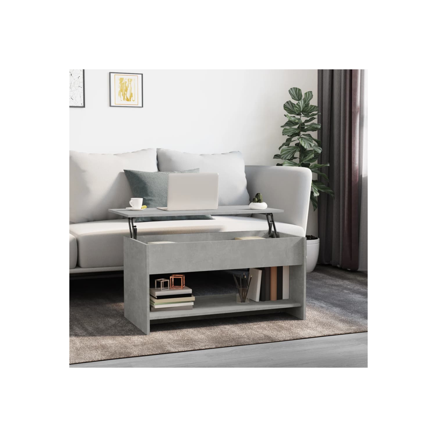 809651 vidaXL Coffee Table Concrete Grey 102x50x52,5 cm Engineered Wood