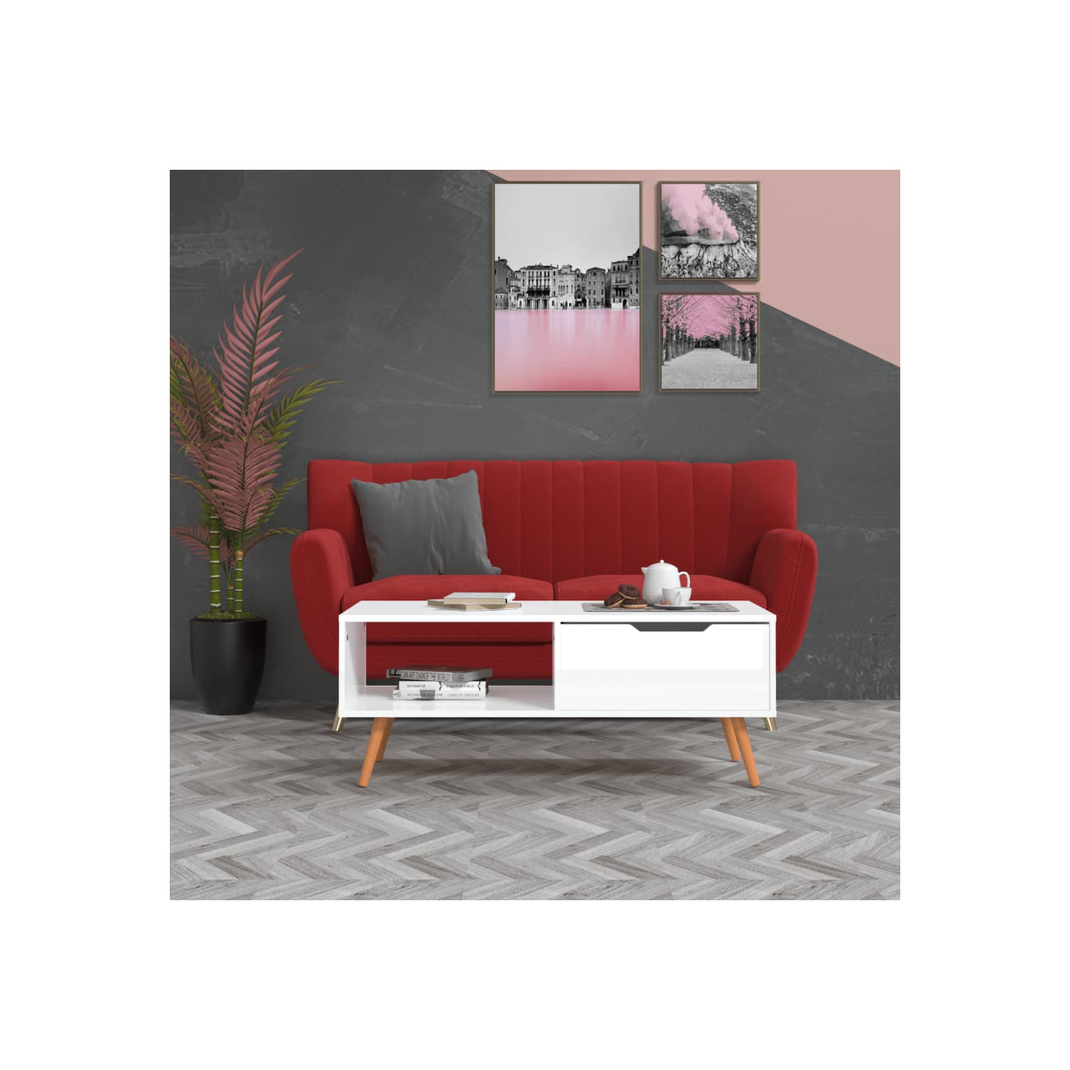 Table basse blanche très lustrée 100 x 49,5 x 43&nbsp;cm bois d'ingénierie