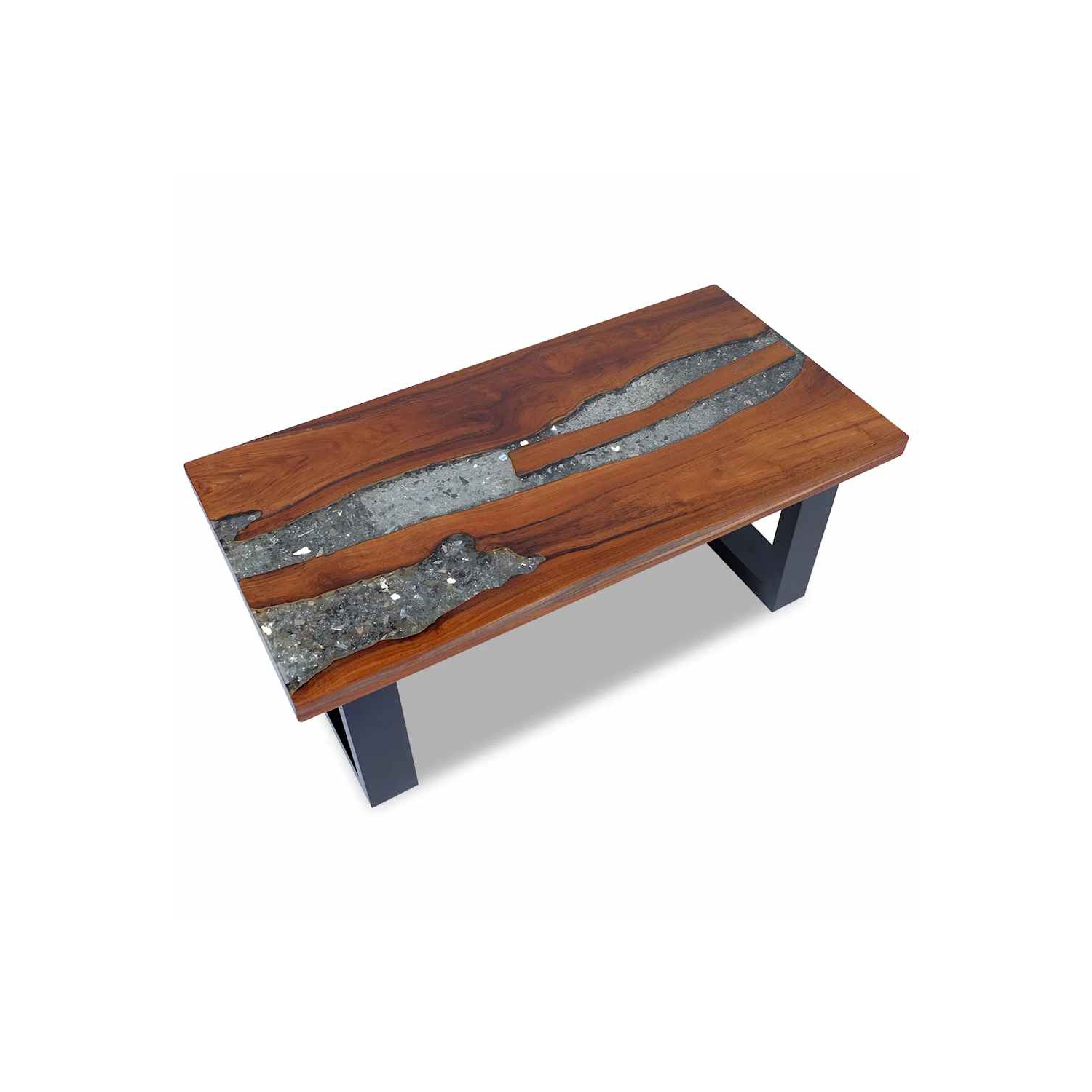 Table basse rectangulaire vidaXL, entièrement fabriquée à la main, 39 x 4 x 15,8&nbsp;po, bois de teck massif, multicolore