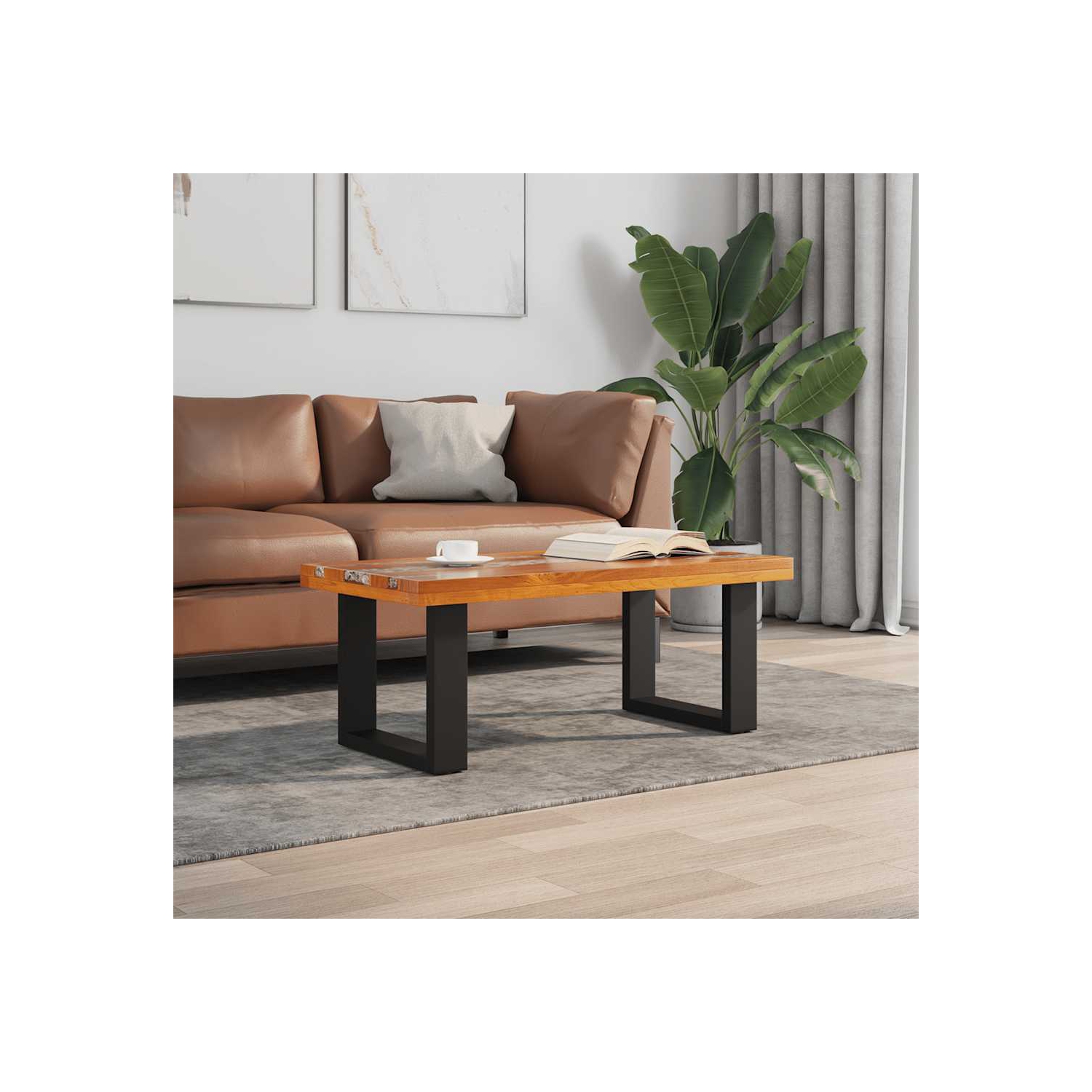Table basse rectangulaire vidaXL, entièrement fabriquée à la main, 39 x 4 x 15,8&nbsp;po, bois de teck massif, multicolore