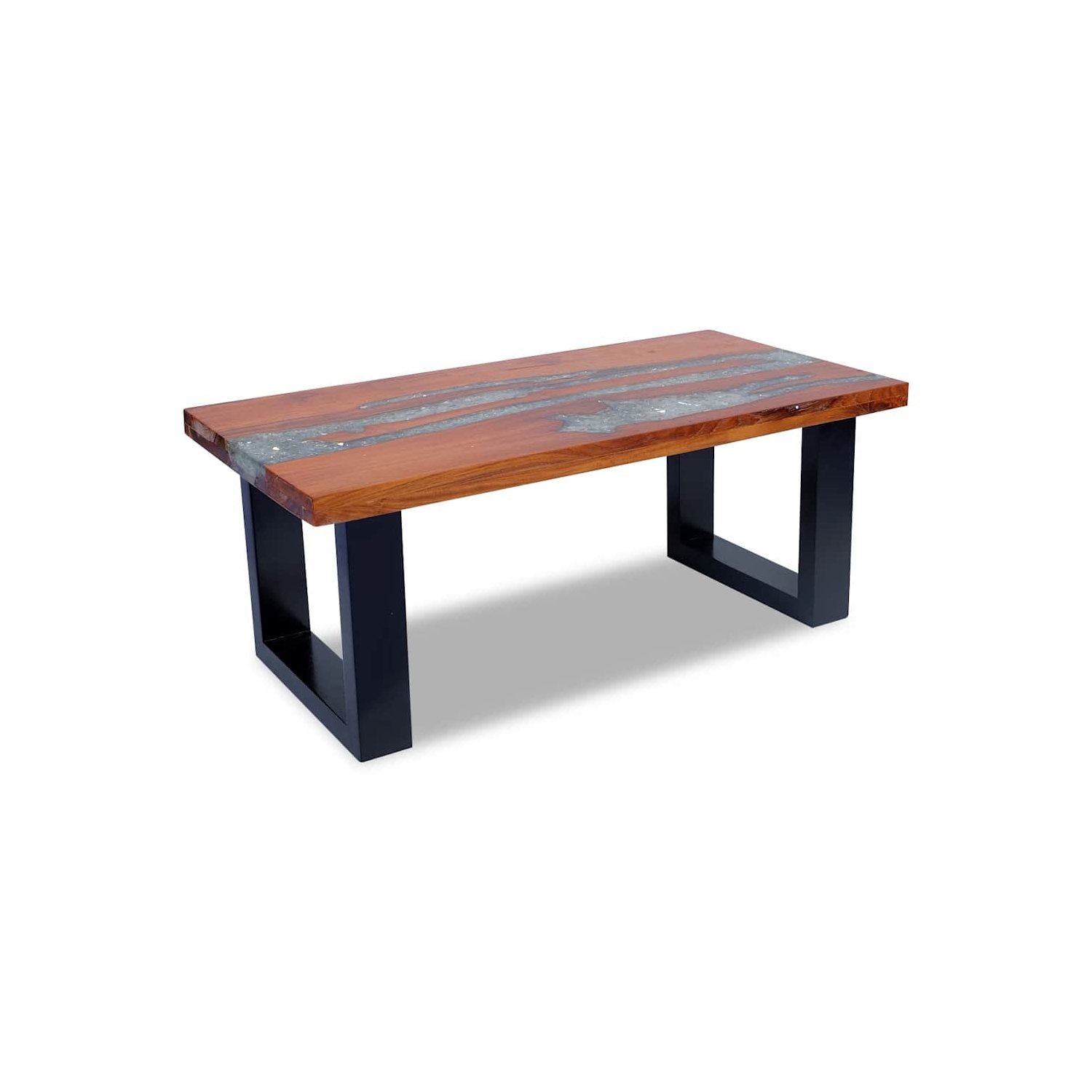 Table basse rectangulaire vidaXL, entièrement fabriquée à la main, 39 x 4 x 15,8&nbsp;po, bois de teck massif, multicolore