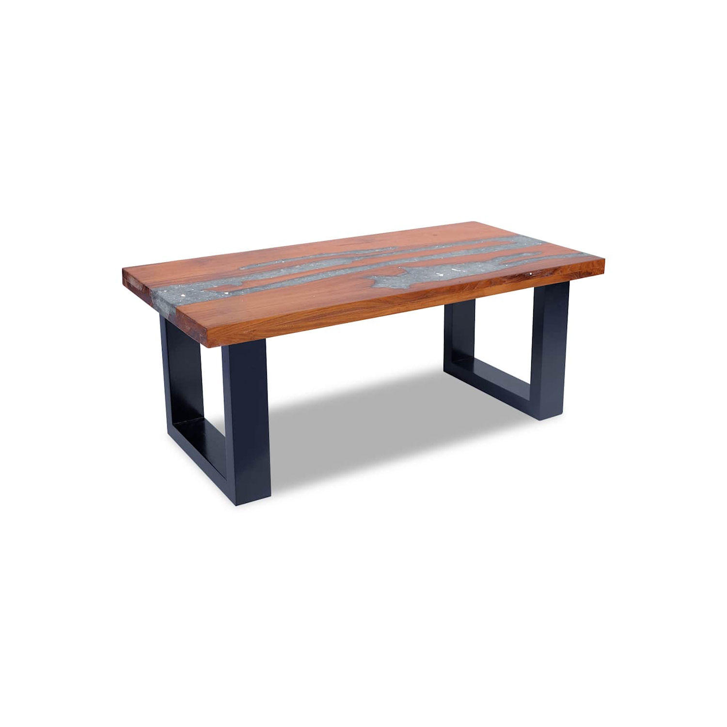 Table basse rectangulaire vidaXL, entièrement fabriquée à la main, 39 x 4 x 15,8&nbsp;po, bois de teck massif, multicolore