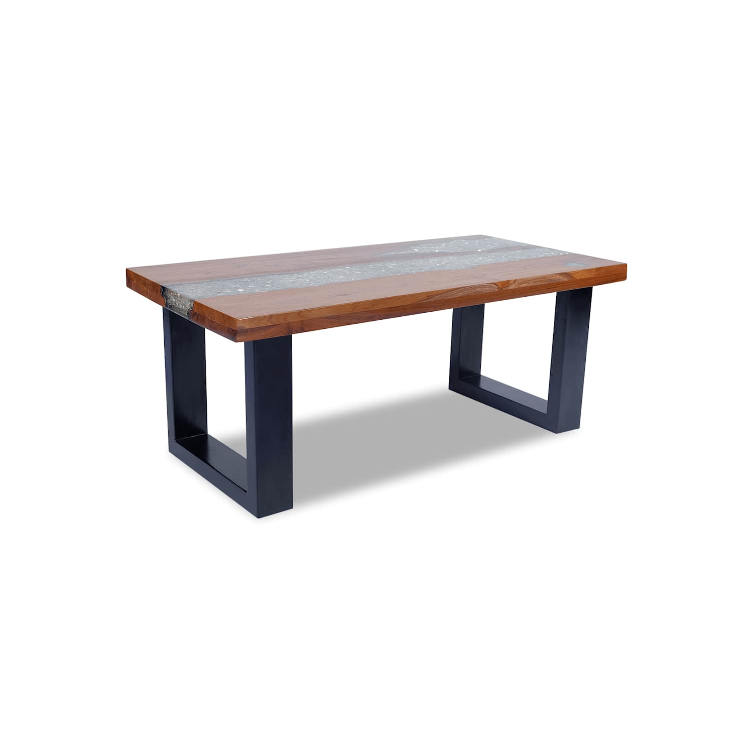 Table basse rectangulaire vidaXL, entièrement fabriquée à la main, 39 x 4 x 15,8&nbsp;po, bois de teck massif, multicolore