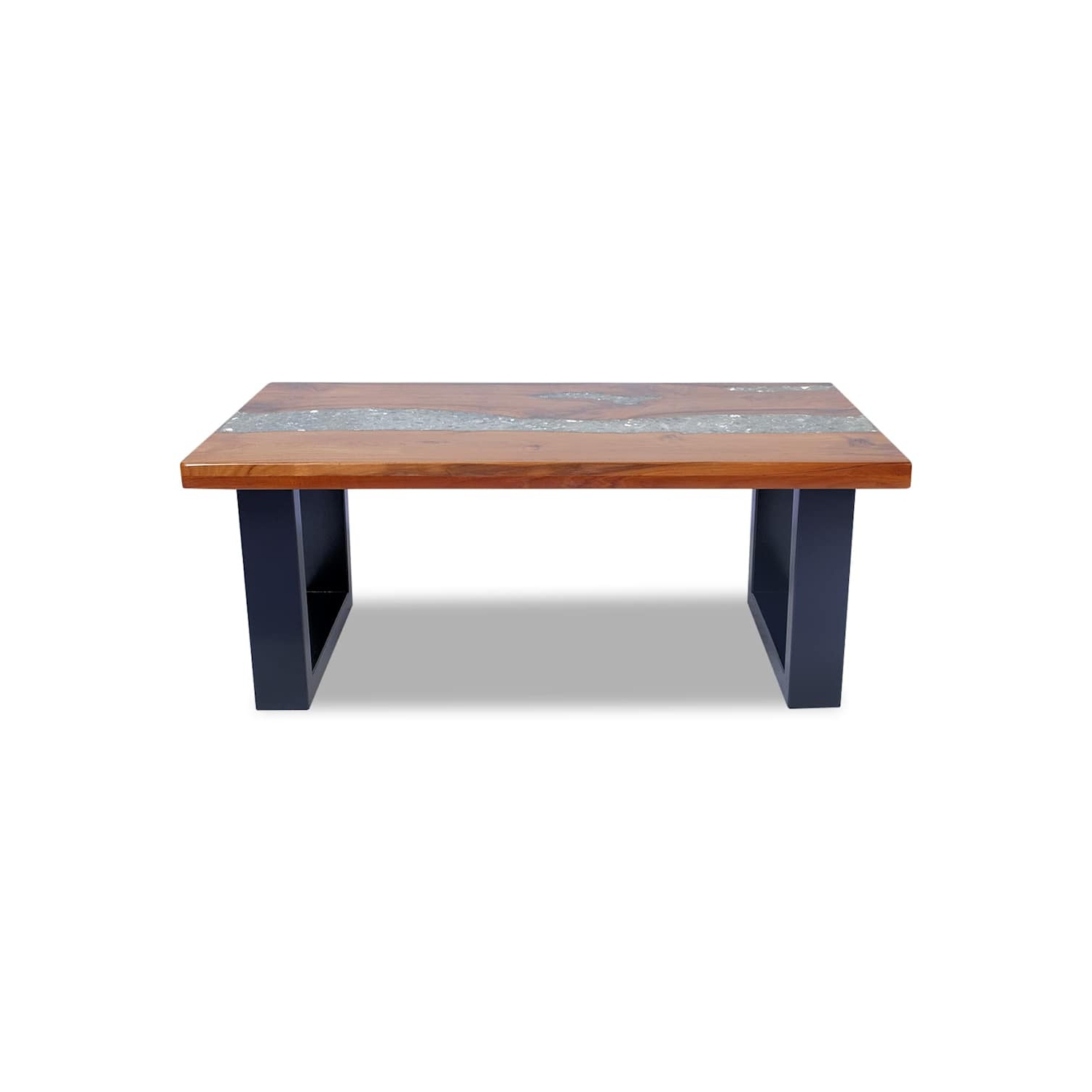 Table basse rectangulaire vidaXL, entièrement fabriquée à la main, 39 x 4 x 15,8&nbsp;po, bois de teck massif, multicolore