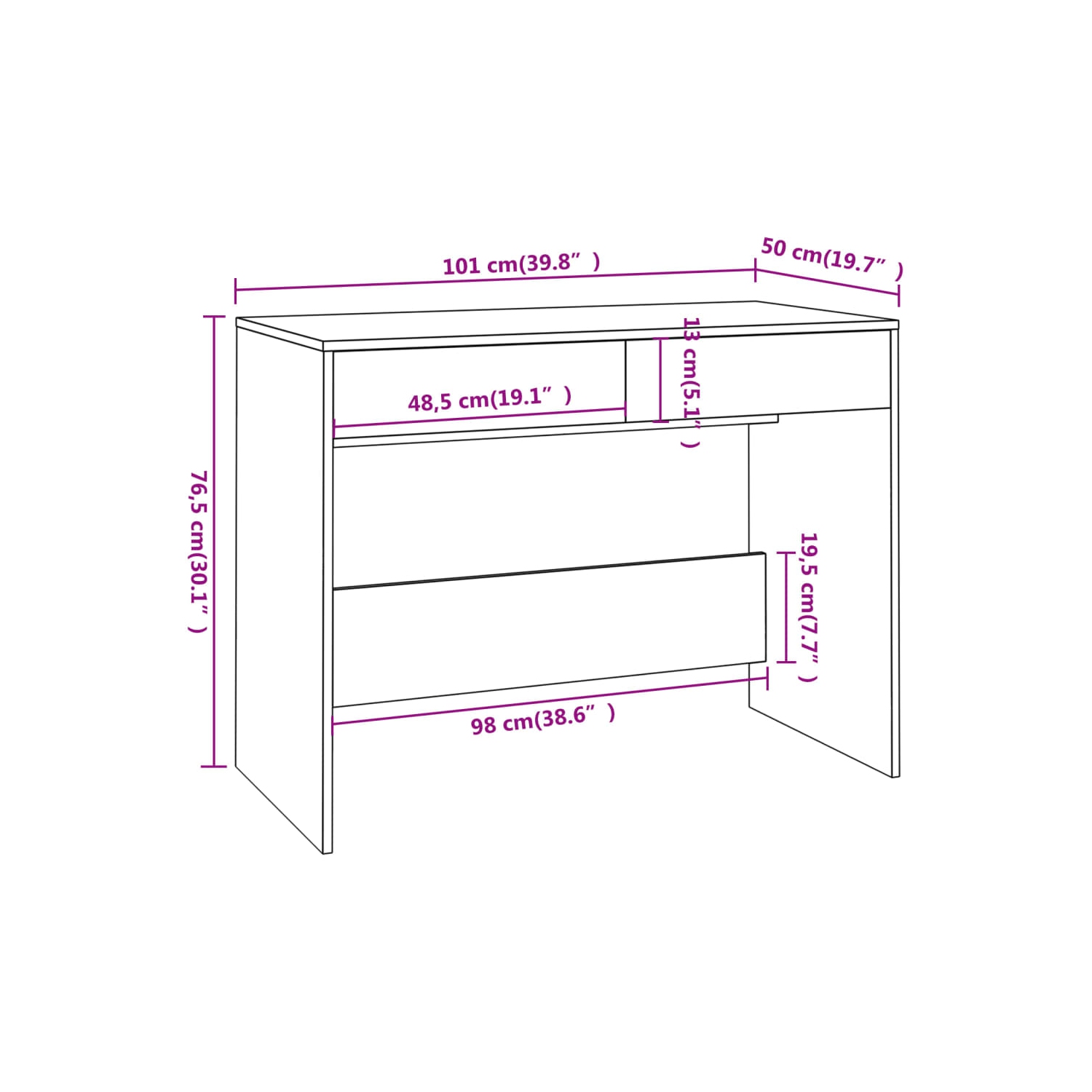 vidaXL Desk White 101x50x76.5 cm Engineered Wood