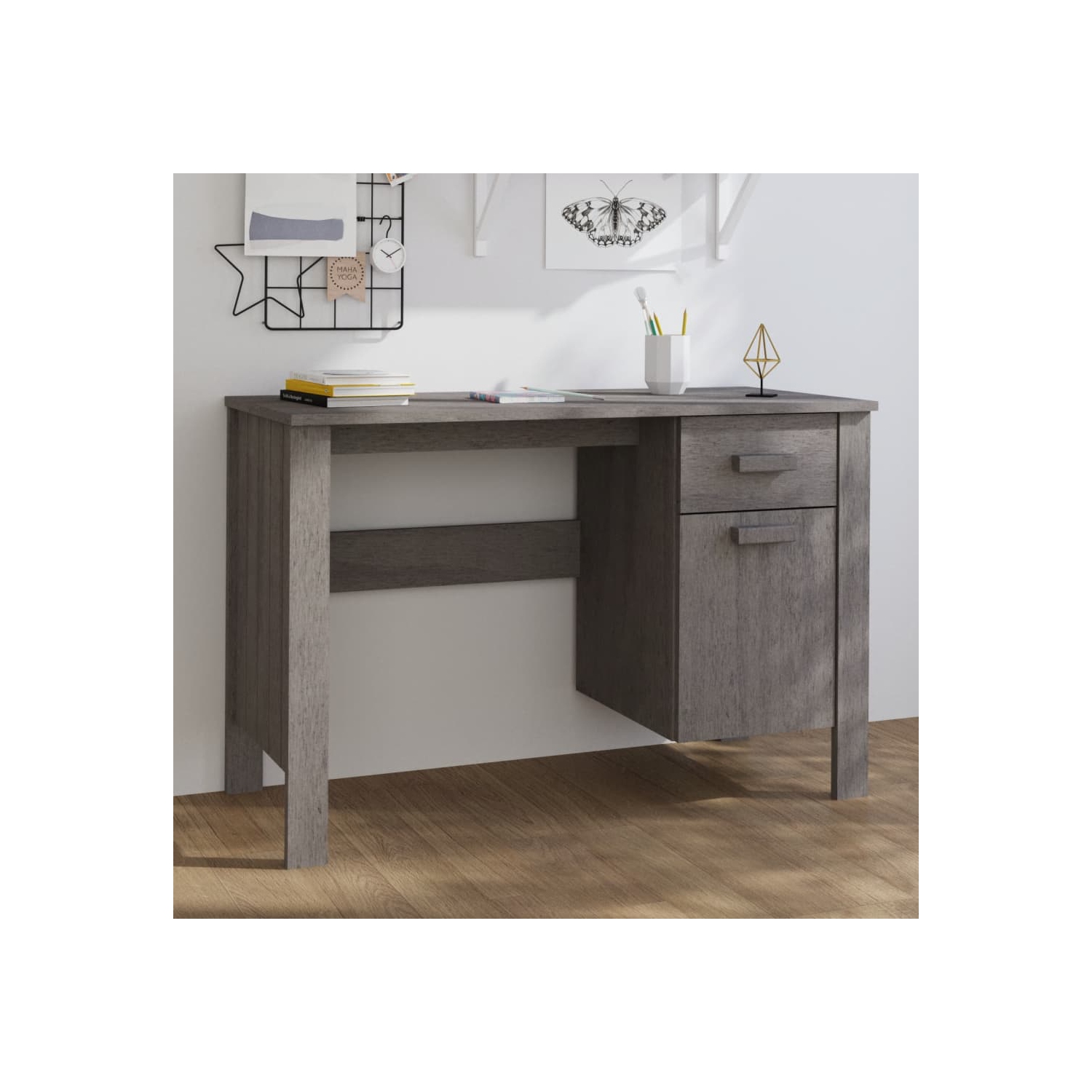 vidaXL Desk HAMAR Light Grey 113x50x75 cm Solid Wood Pine