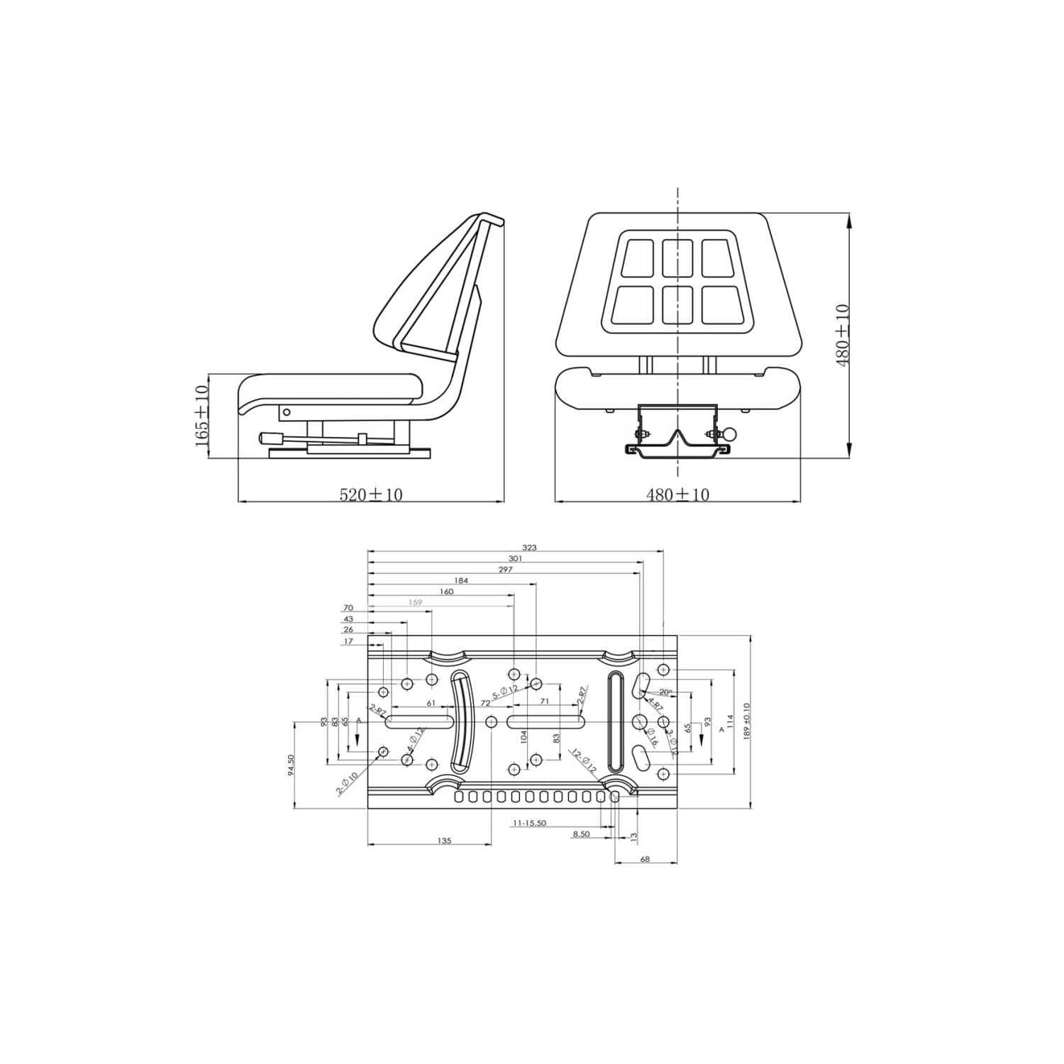vidaXL Tractor Seat with Backrest Black