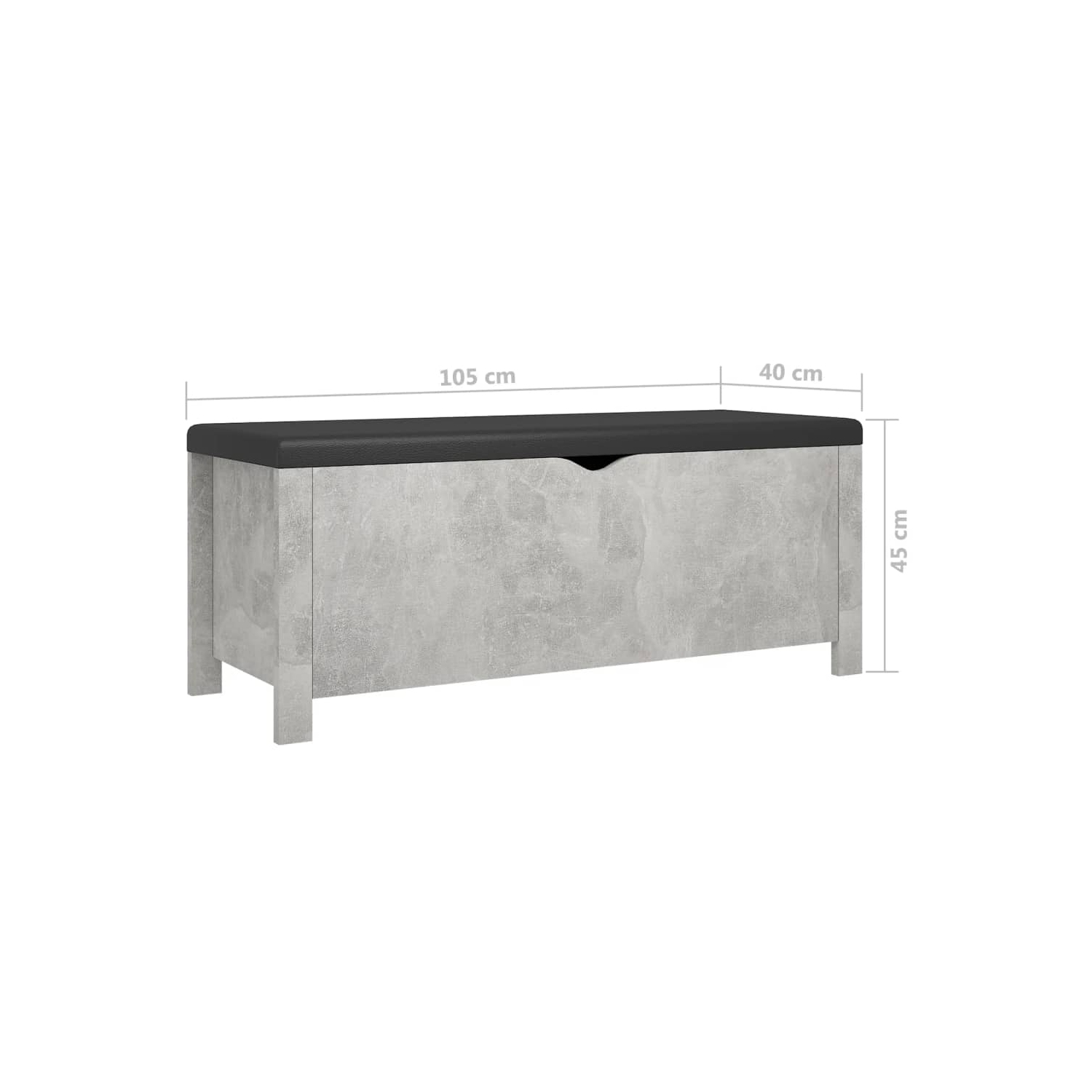 Boîte de rangement vidaXL avec coussin gris béton 105x40 x 45 cm bois d'ingénierie