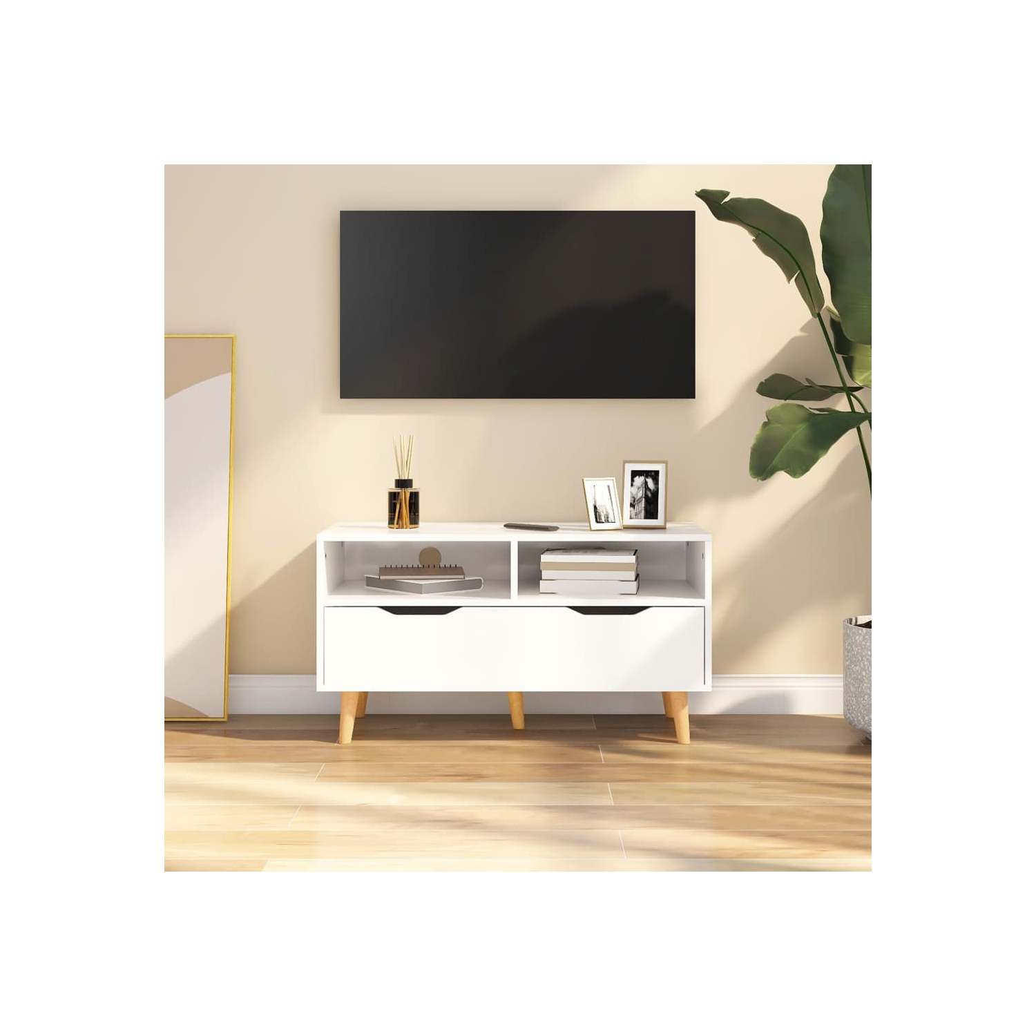 Meuble pour téléviseur vidaXL blanc lustré 90x40 x 48,5 cm bois d'ingénierie