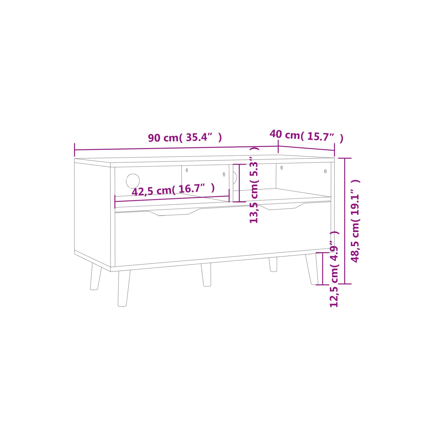 Meuble pour téléviseur vidaXL blanc lustré 90x40 x 48,5 cm bois d'ingénierie