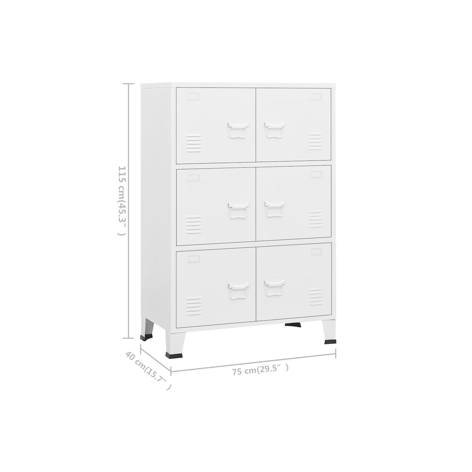 VidaXL – Coffre de rangement en métal avec 6 portes, poignée en métal, 29 x 5 x 45,3 po, blanc