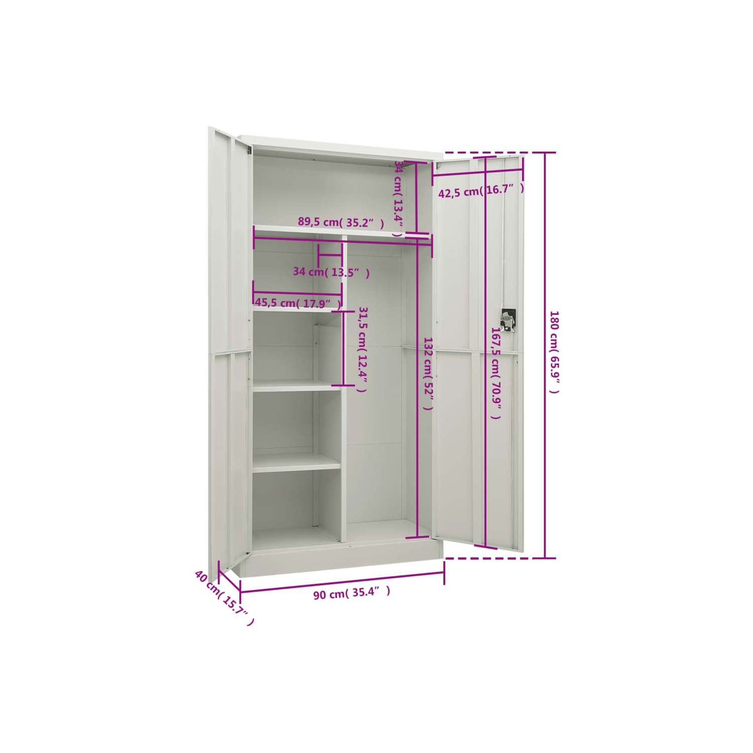 vidaXL Locker Cabinet Light Grey 90x40x180 cm Steel