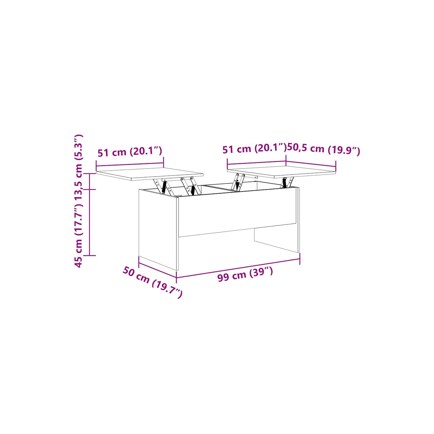 Table basse blanche de 10 x 50 x 5 x 30 po en bois d'ingénierie de 46,5&nbsp;cm