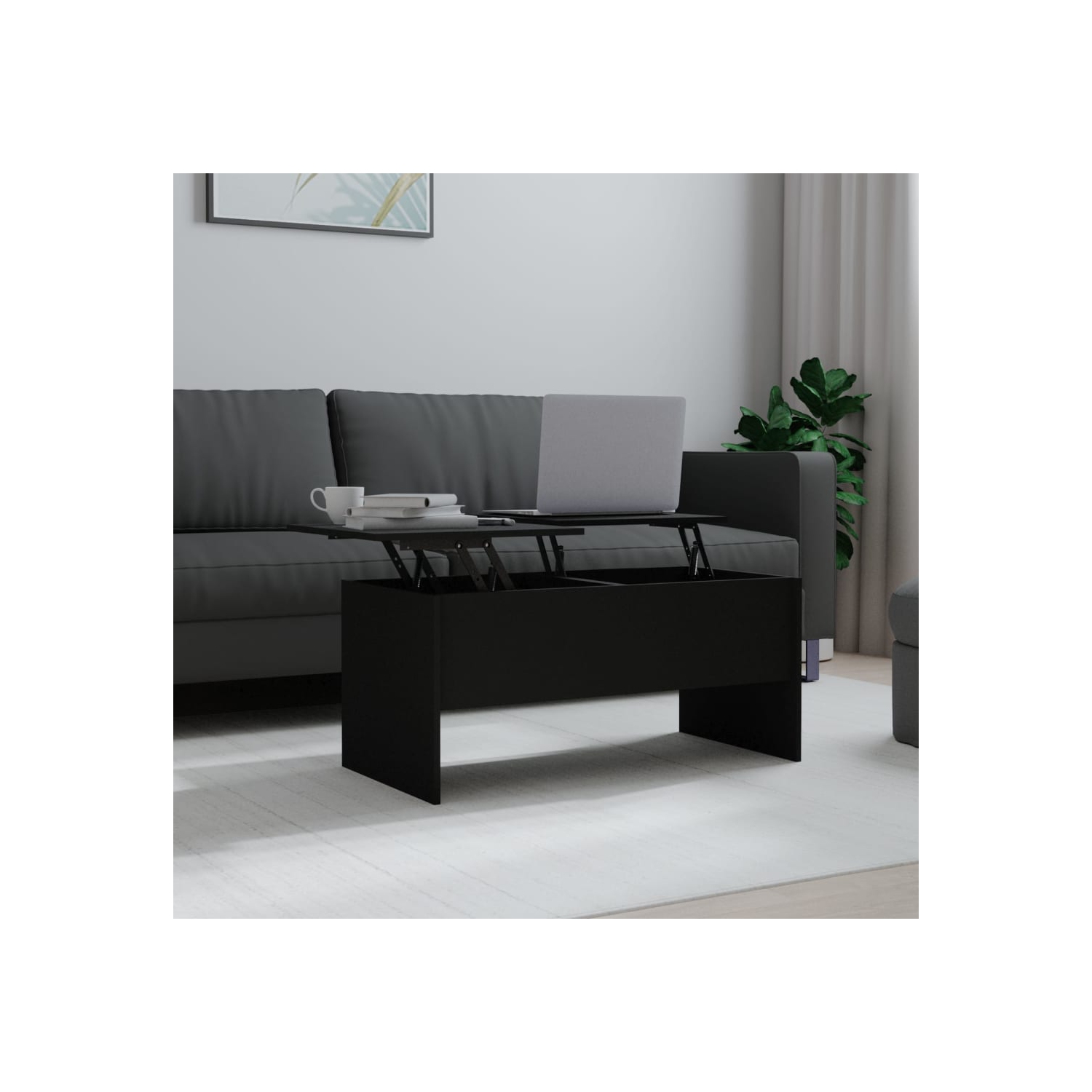 Table à café noir de 102x50,5x46,5&nbsp;cm en bois d'ingénierie