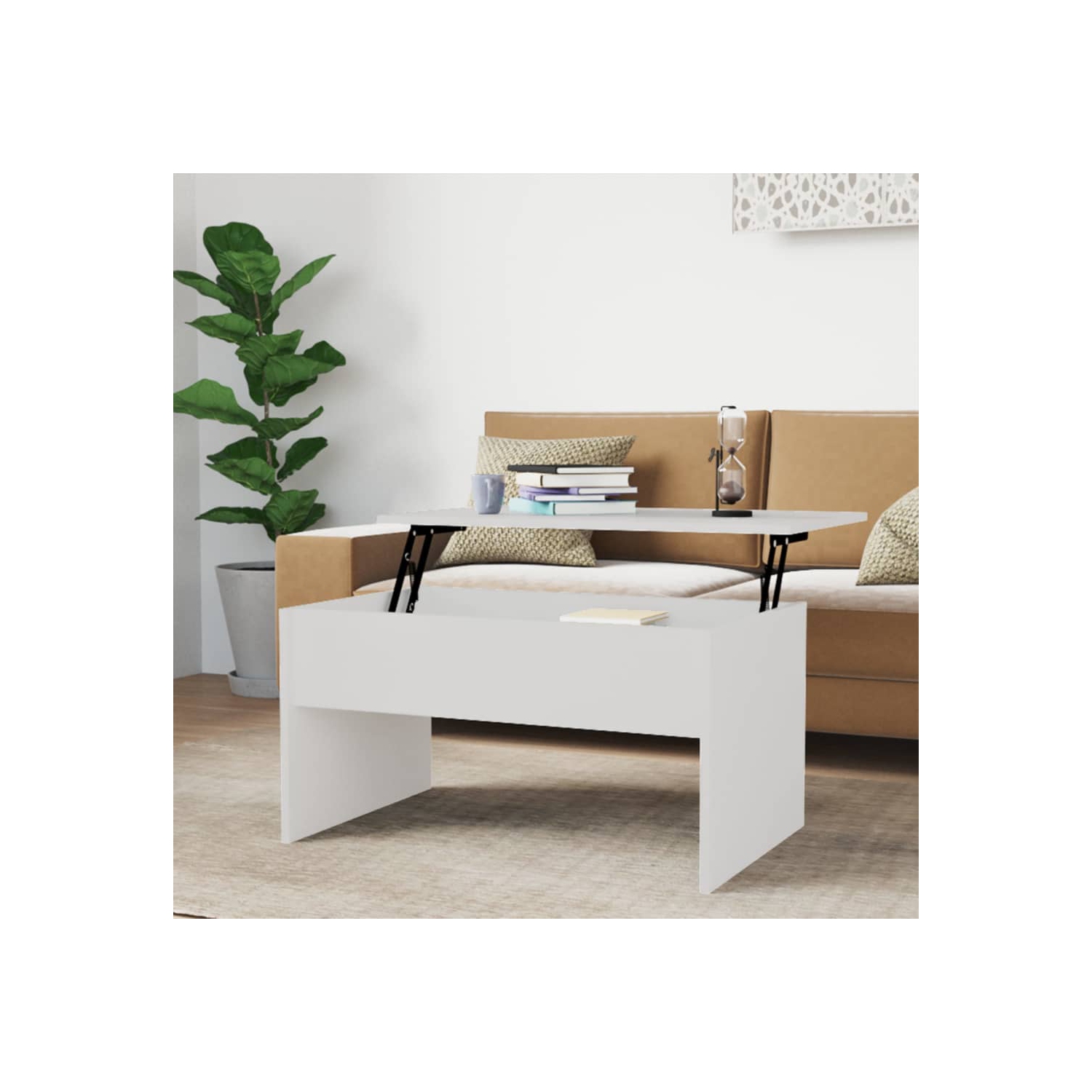 Table basse VisdaXL Blanc très lustré 80 x 50 x 5 x 41,5 cm bois d'ingénierie