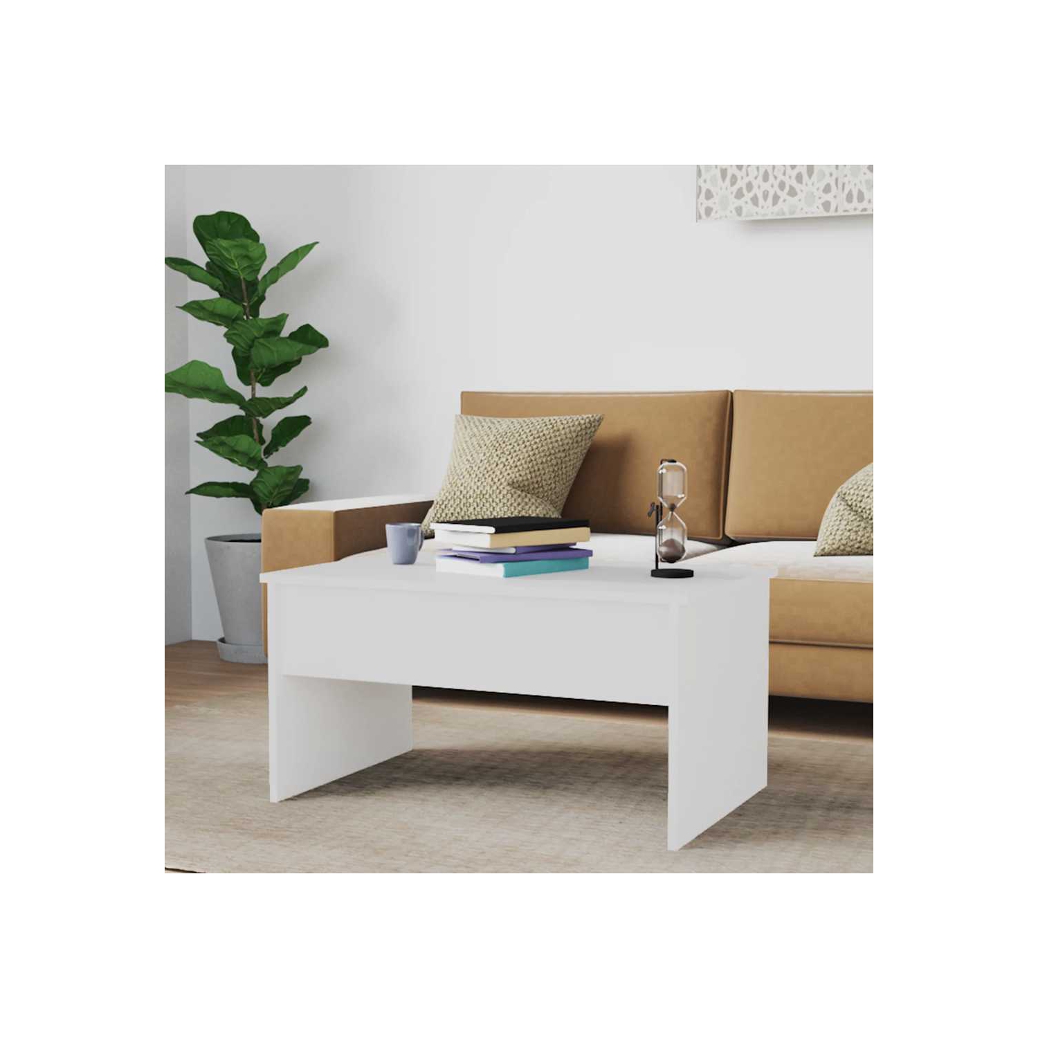 Table basse VisdaXL Blanc très lustré 80 x 50 x 5 x 41,5 cm bois d'ingénierie