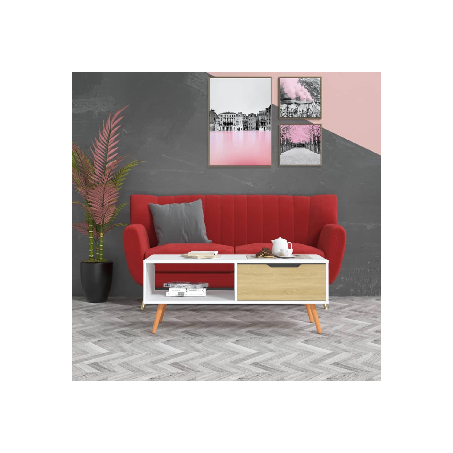 vidaXL Coffee Table White and Sonoma Oak 100x49.5x43 cm Engineered Wood