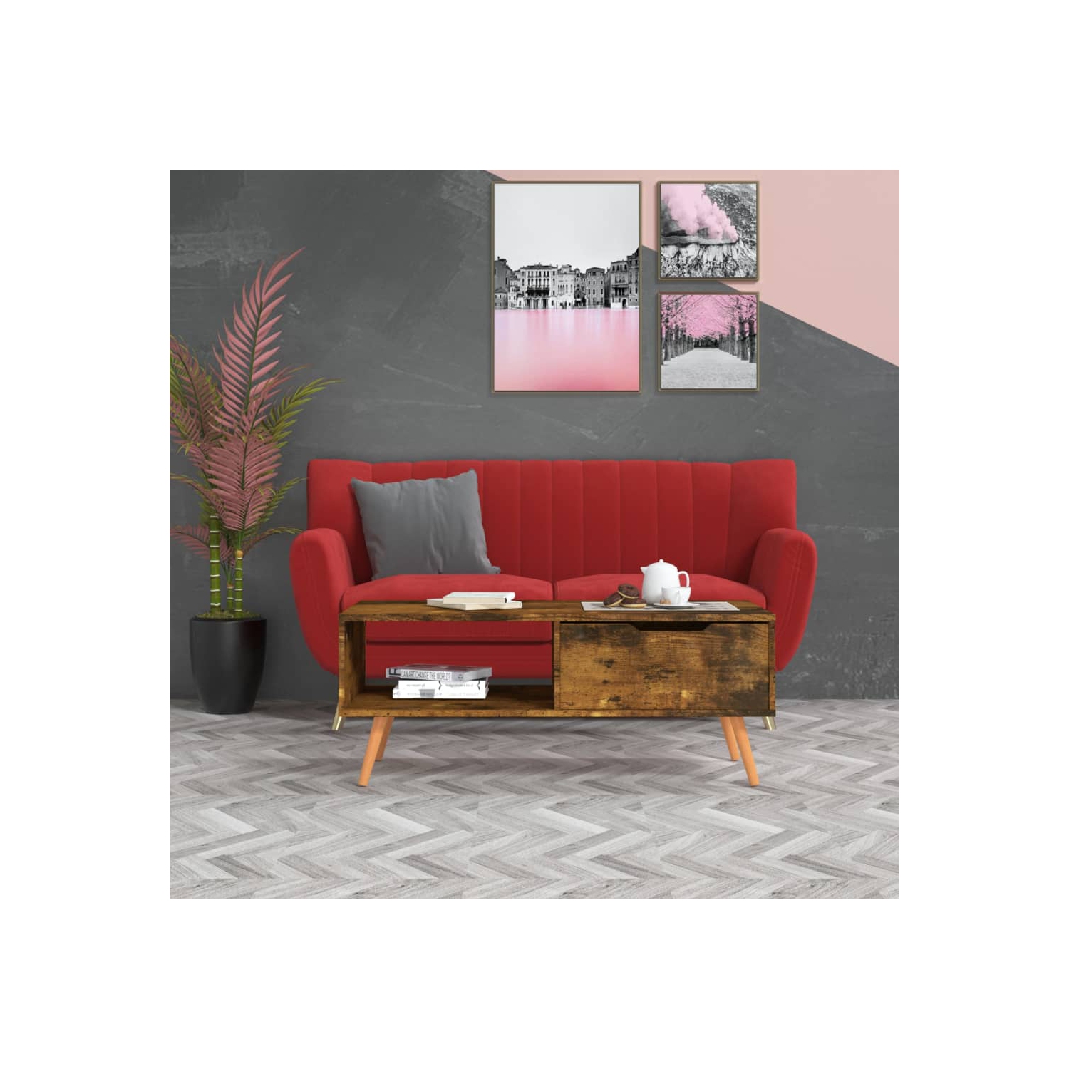 Table basse au fini chêne fumé de 100 x 49,5 x 43&nbsp;cm