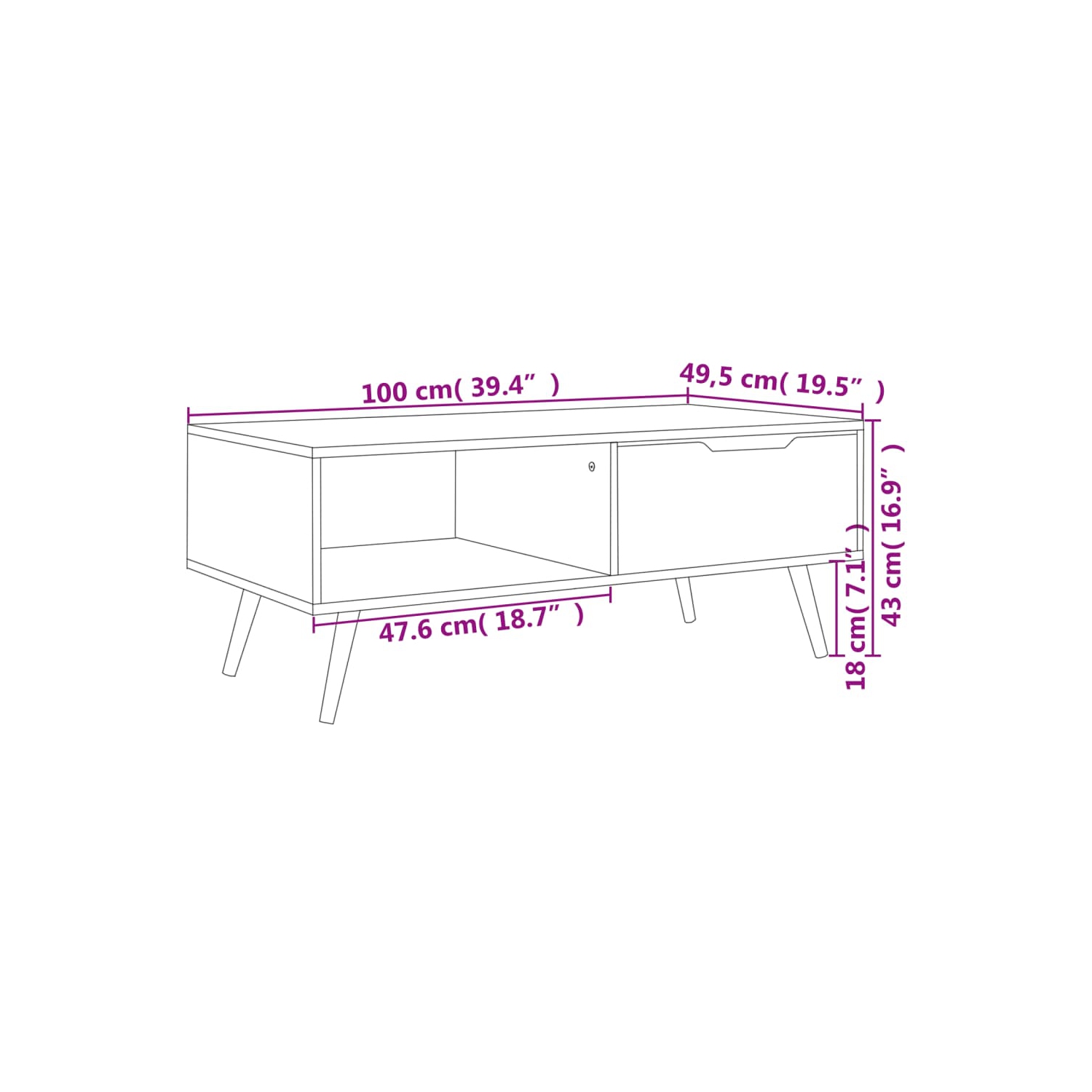 Table basse au fini chêne fumé de 100 x 49,5 x 43&nbsp;cm