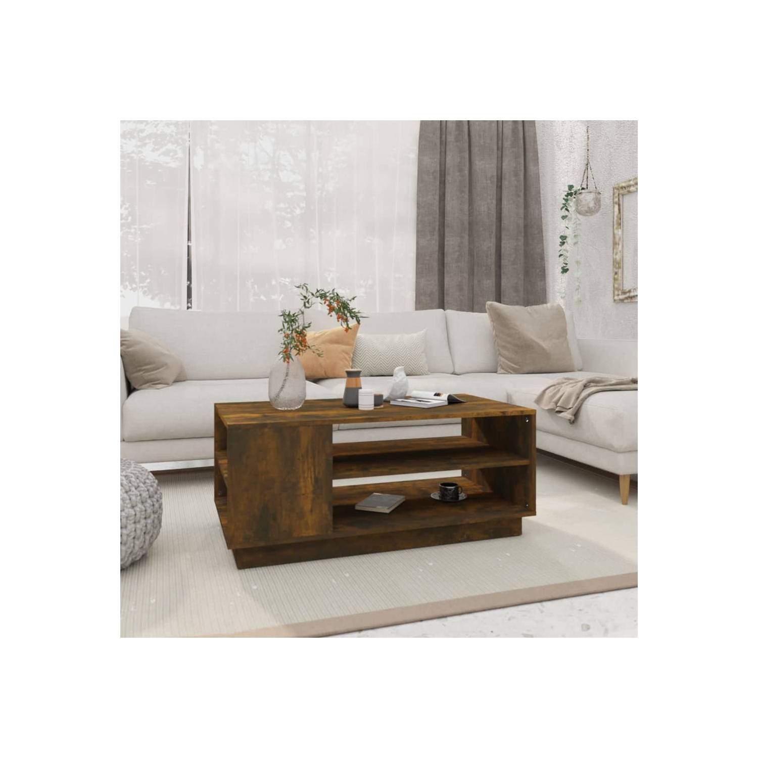 vidaXL Coffee Table Smoked Oak 102x55x43 cm Engineered Wood