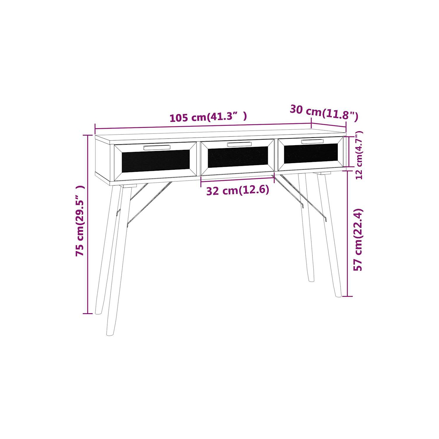 vidaXL Console Table Brown 105x30x75 cm Solid Wood Pine&Natural Rattan