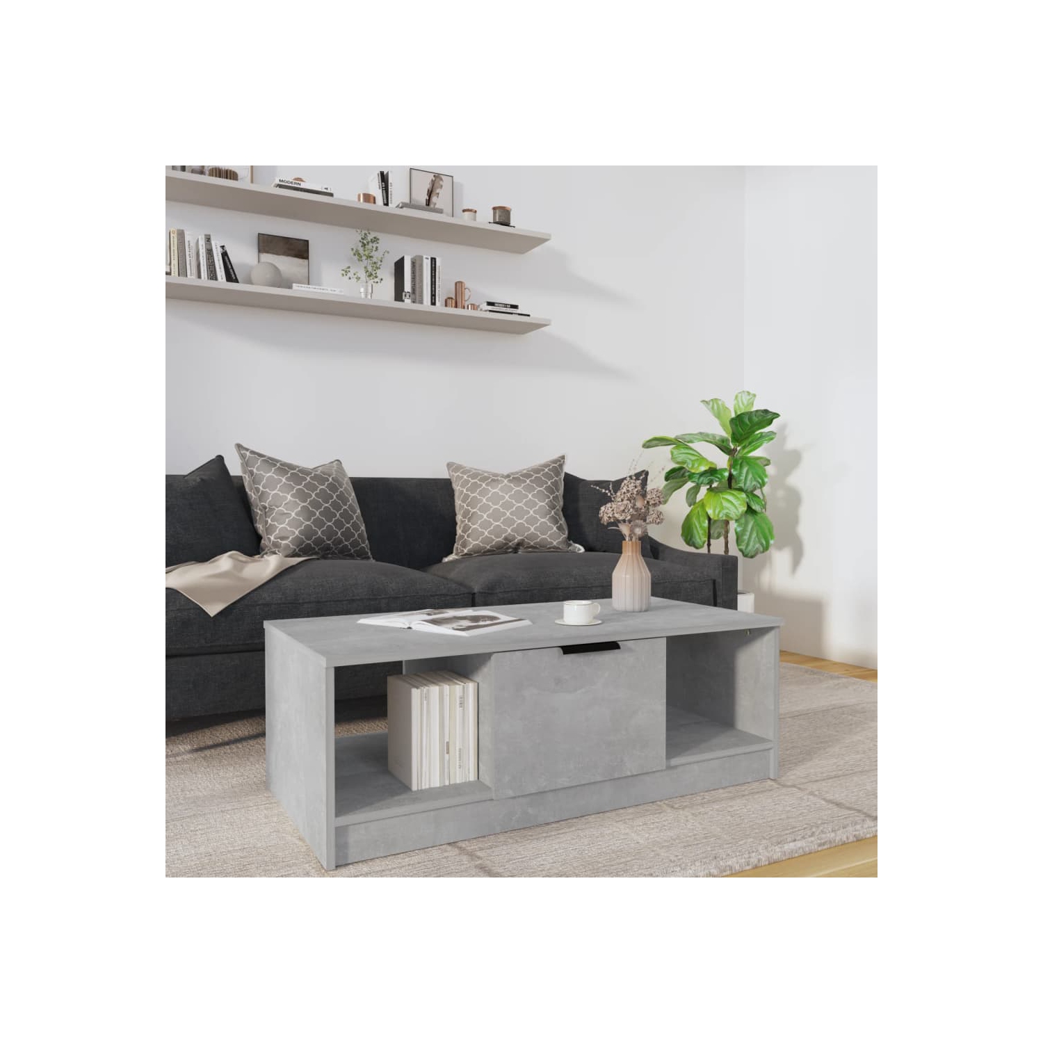 vidaXL Coffee Table Concrete Grey 102x50x36 cm Engineered Wood