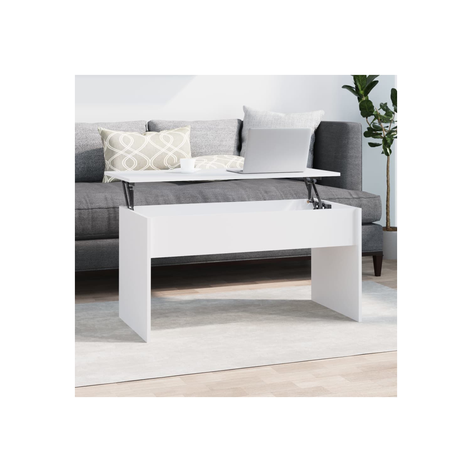 Table basse blanche de 10 x 50 x 5 x 30 po en bois d'ingénierie de 52,5 cm