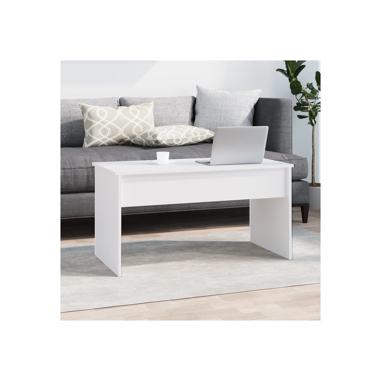 Table basse blanche de 10 x 50 x 5 x 30 po en bois d'ingénierie de 52,5 cm