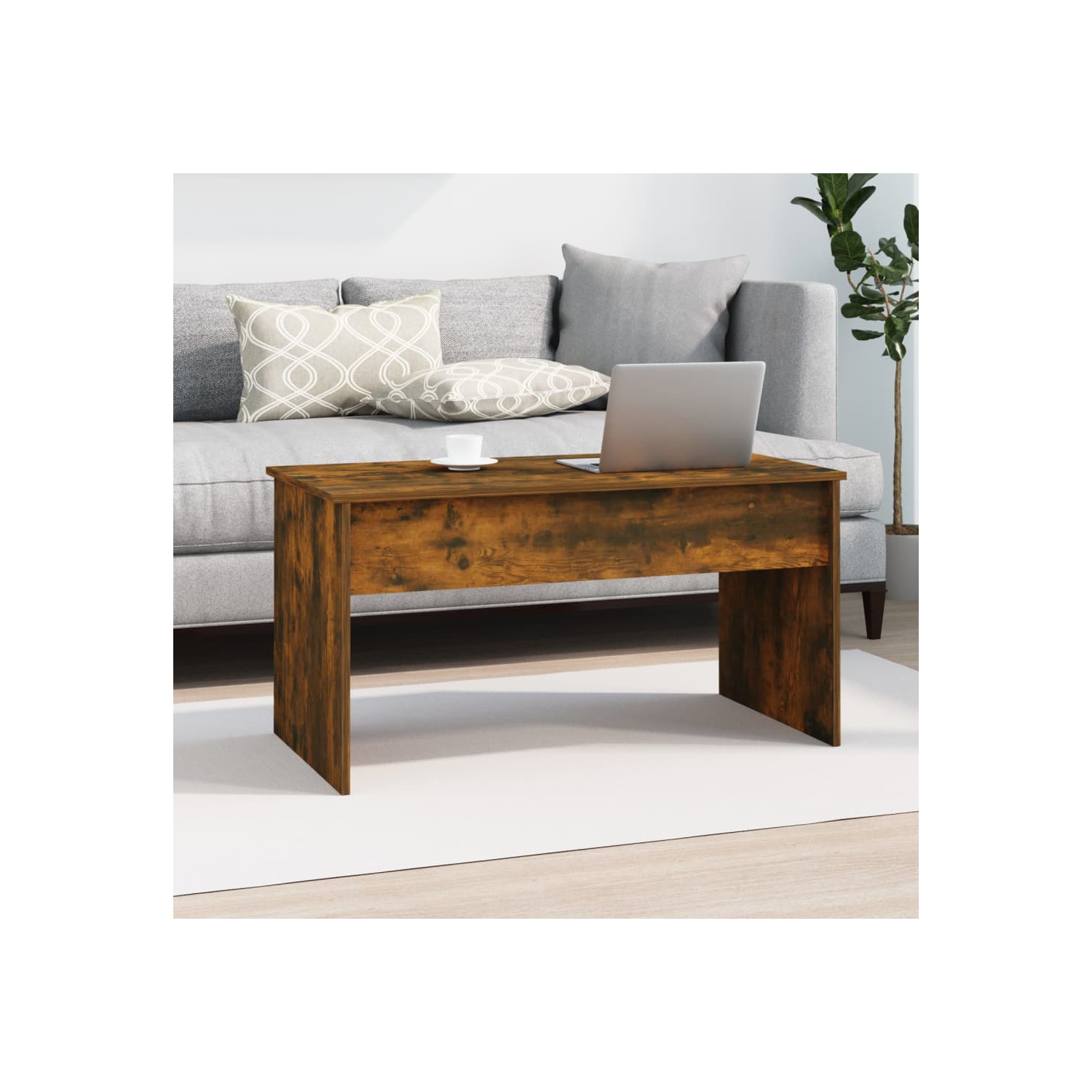 Table basse au fini chêne fumé de 102x50,5x52,5 cm