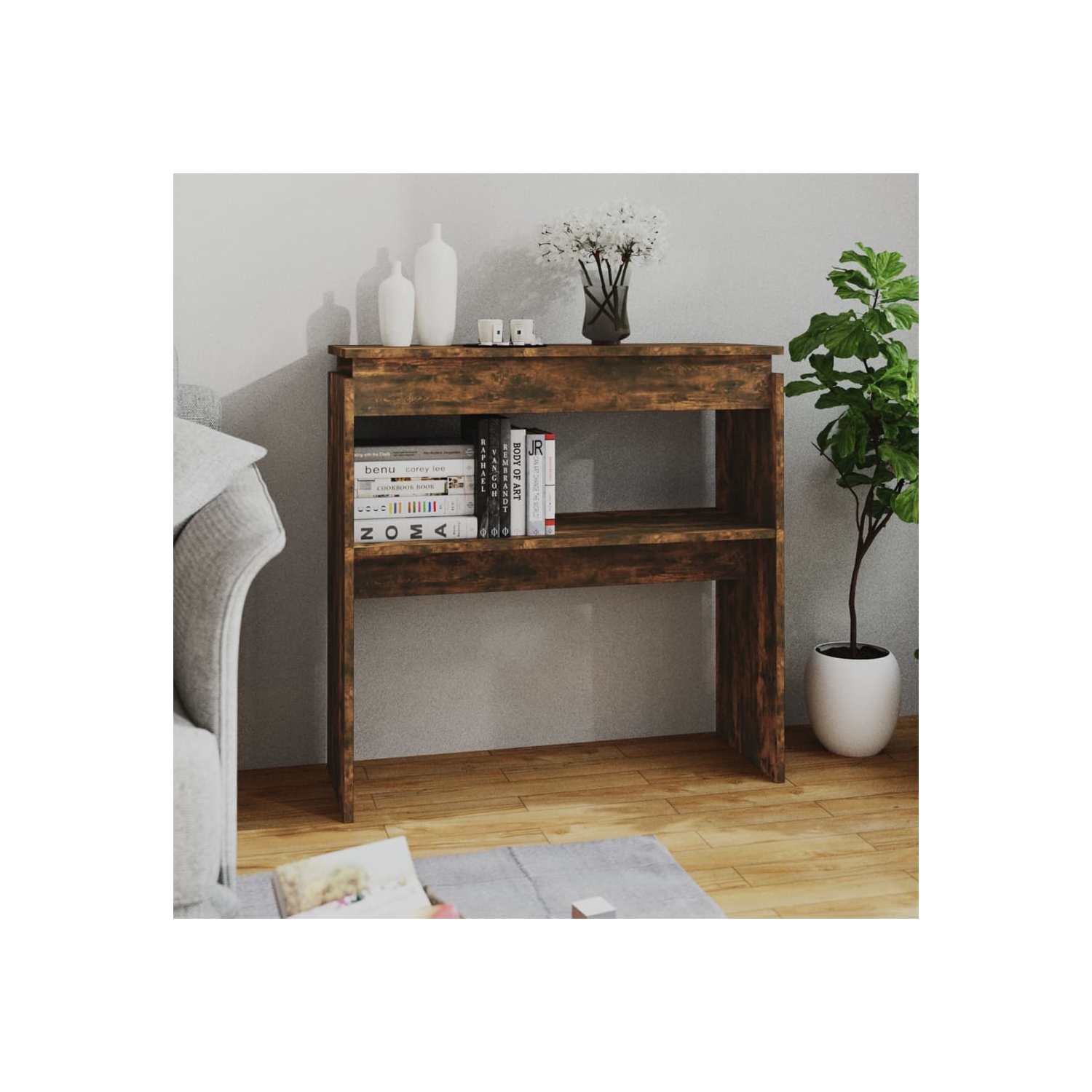 vidaXL Console Table Smoked Oak 80x30x80 cm Engineered Wood