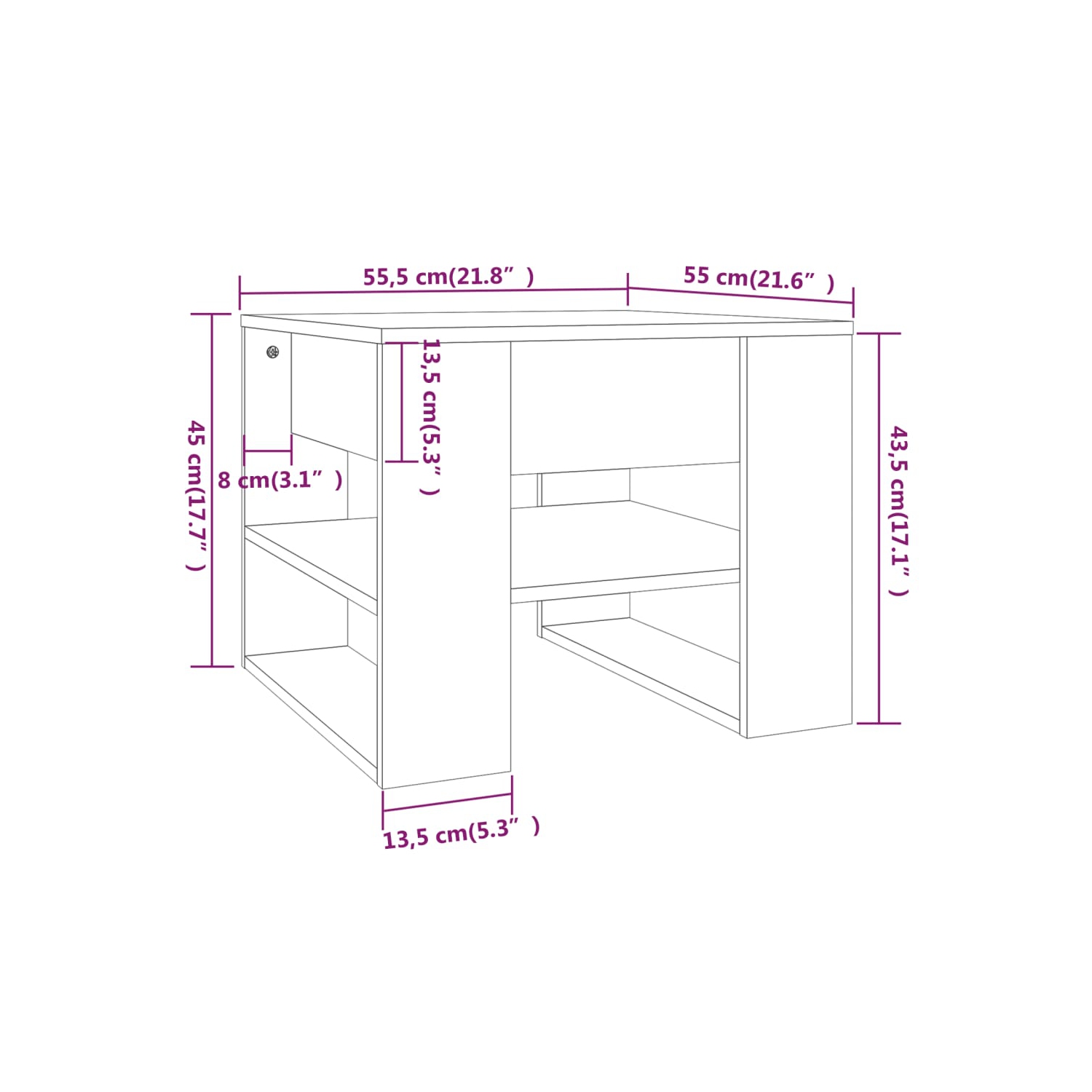 Table basse en bois d'ingénierie noir 55,5x55x45 cm de vidaXL